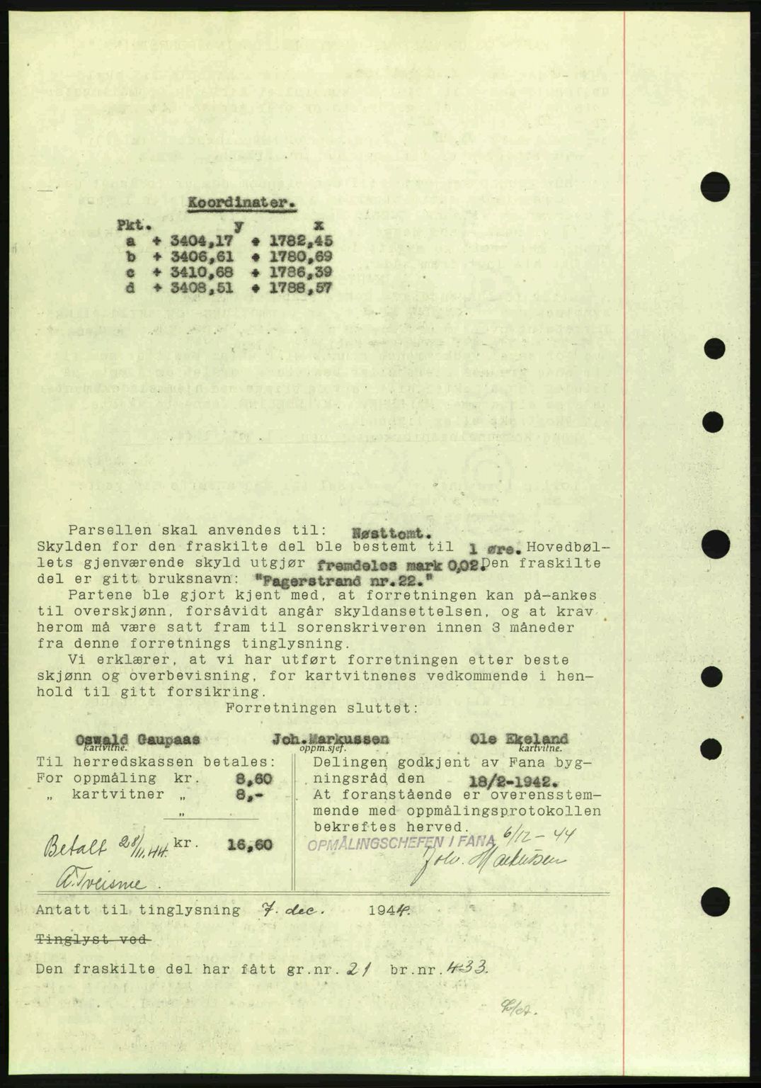 Midhordland sorenskriveri, SAB/A-3001/1/G/Gb/Gbj/L0019: Mortgage book no. A37-38, 1944-1945, Diary no: : 3870/1944