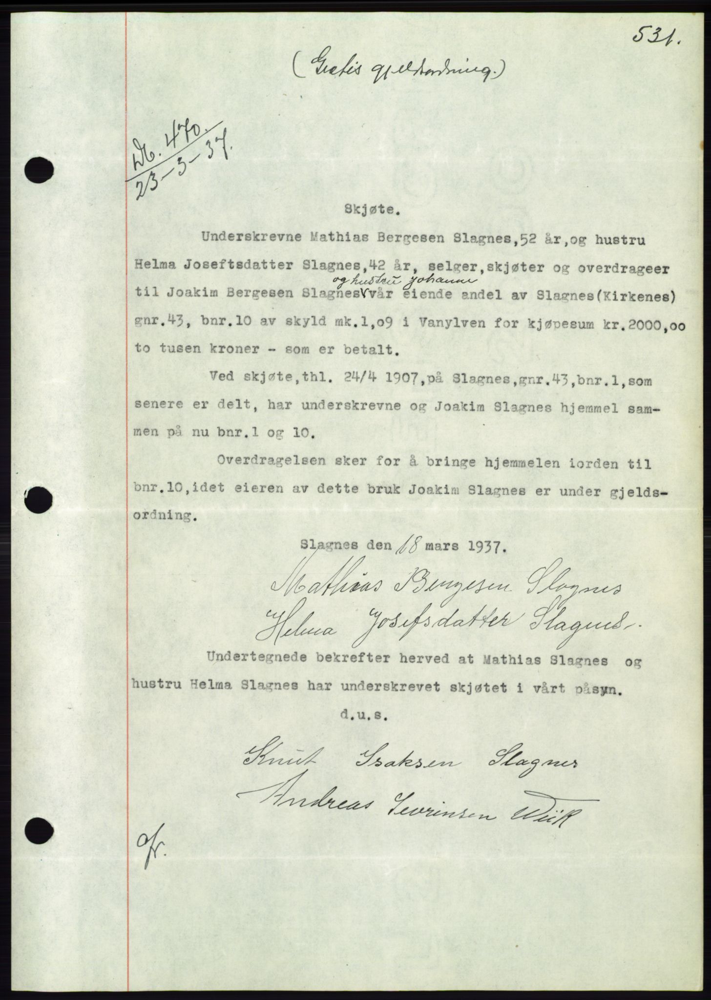 Søre Sunnmøre sorenskriveri, AV/SAT-A-4122/1/2/2C/L0062: Mortgage book no. 56, 1936-1937, Diary no: : 470/1937
