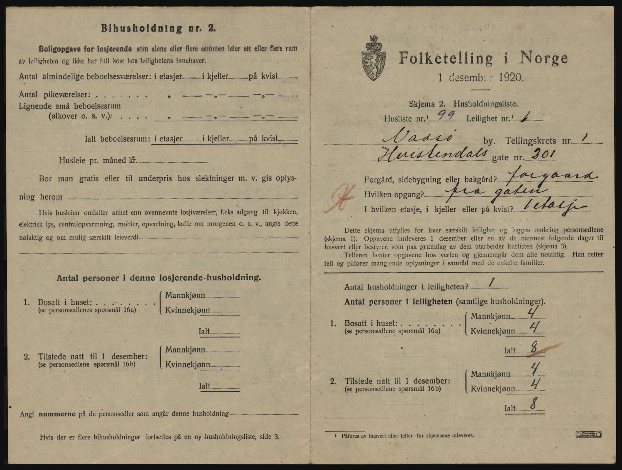 SATØ, 1920 census for Vadsø, 1920, p. 850