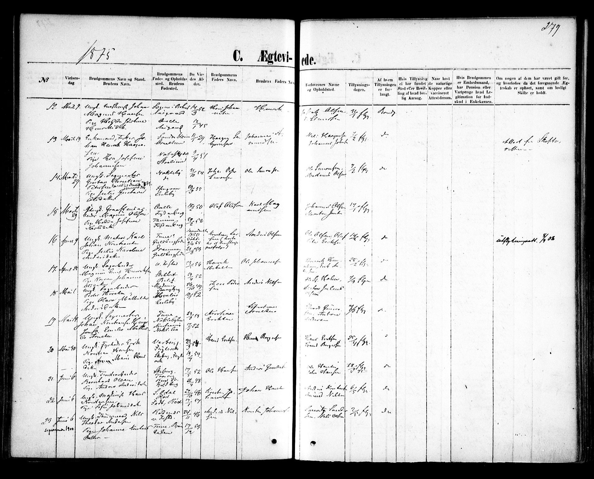 Glemmen prestekontor Kirkebøker, AV/SAO-A-10908/F/Fa/L0009: Parish register (official) no. 9, 1871-1878, p. 279