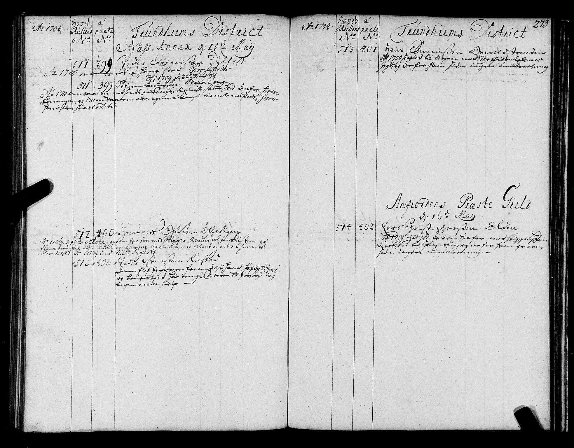 Sjøinnrulleringen - Trondhjemske distrikt, AV/SAT-A-5121/01/L0004: Ruller over sjøfolk i Trondhjem by, 1704-1710, p. 273