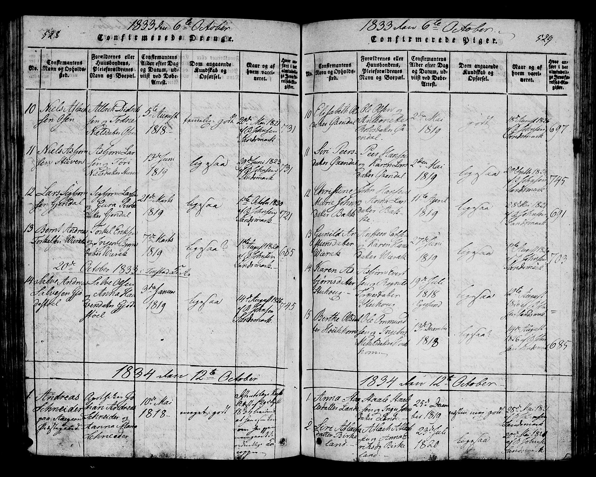 Bakke sokneprestkontor, SAK/1111-0002/F/Fa/Faa/L0003: Parish register (official) no. A 3, 1815-1835, p. 528-529