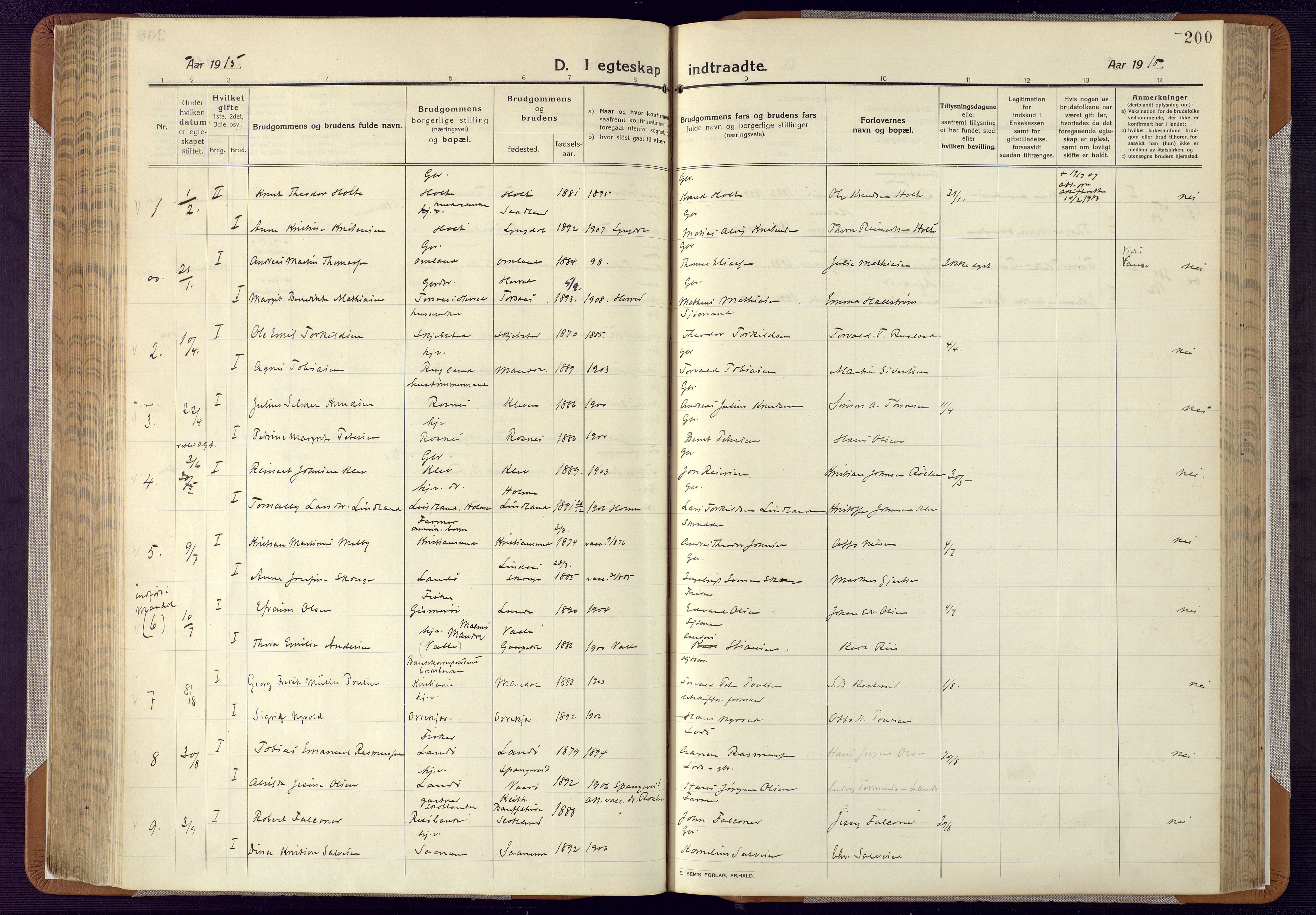 Mandal sokneprestkontor, SAK/1111-0030/F/Fa/Faa/L0022: Parish register (official) no. A 22, 1913-1925, p. 200
