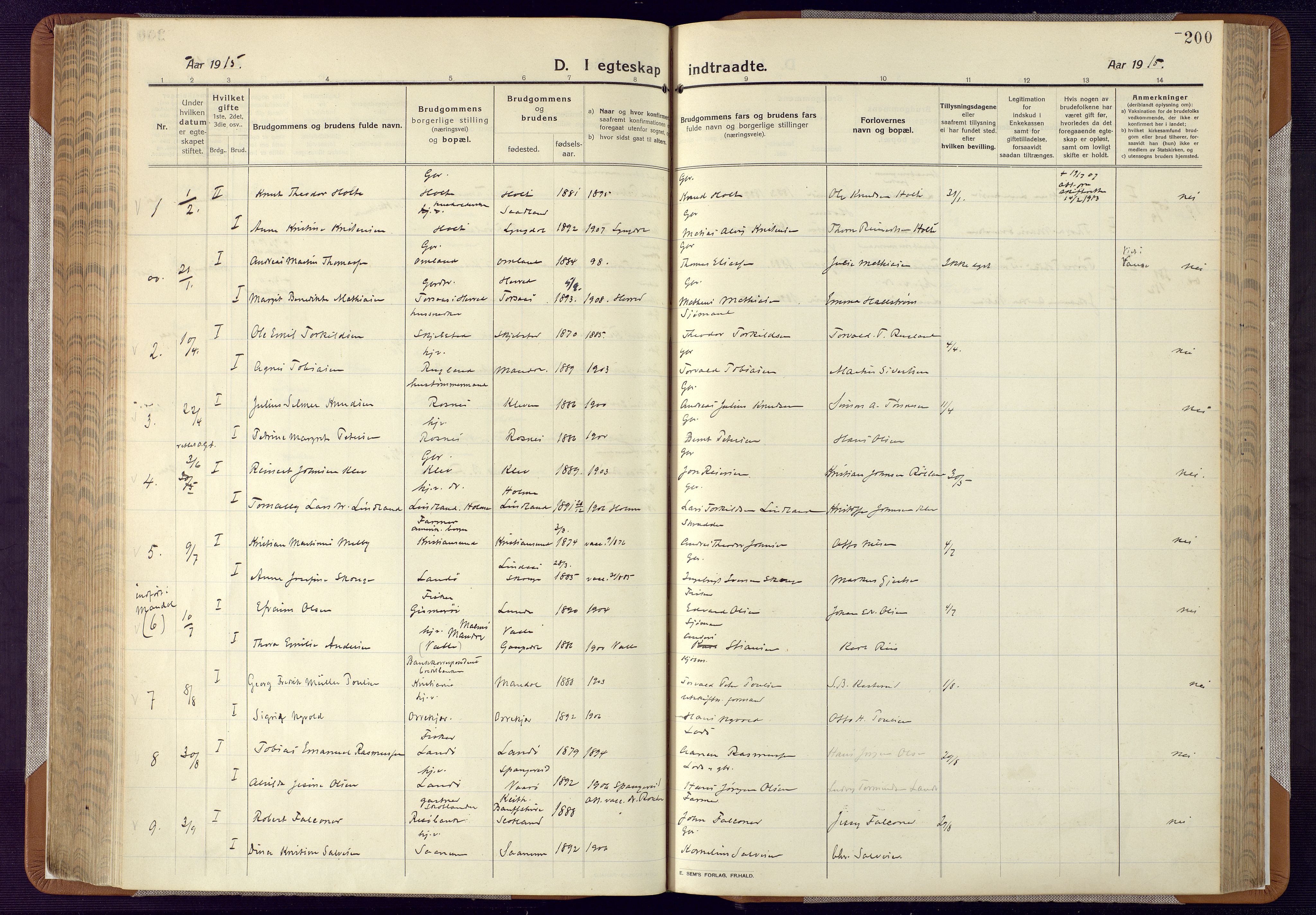 Mandal sokneprestkontor, AV/SAK-1111-0030/F/Fa/Faa/L0022: Parish register (official) no. A 22, 1913-1925, p. 200