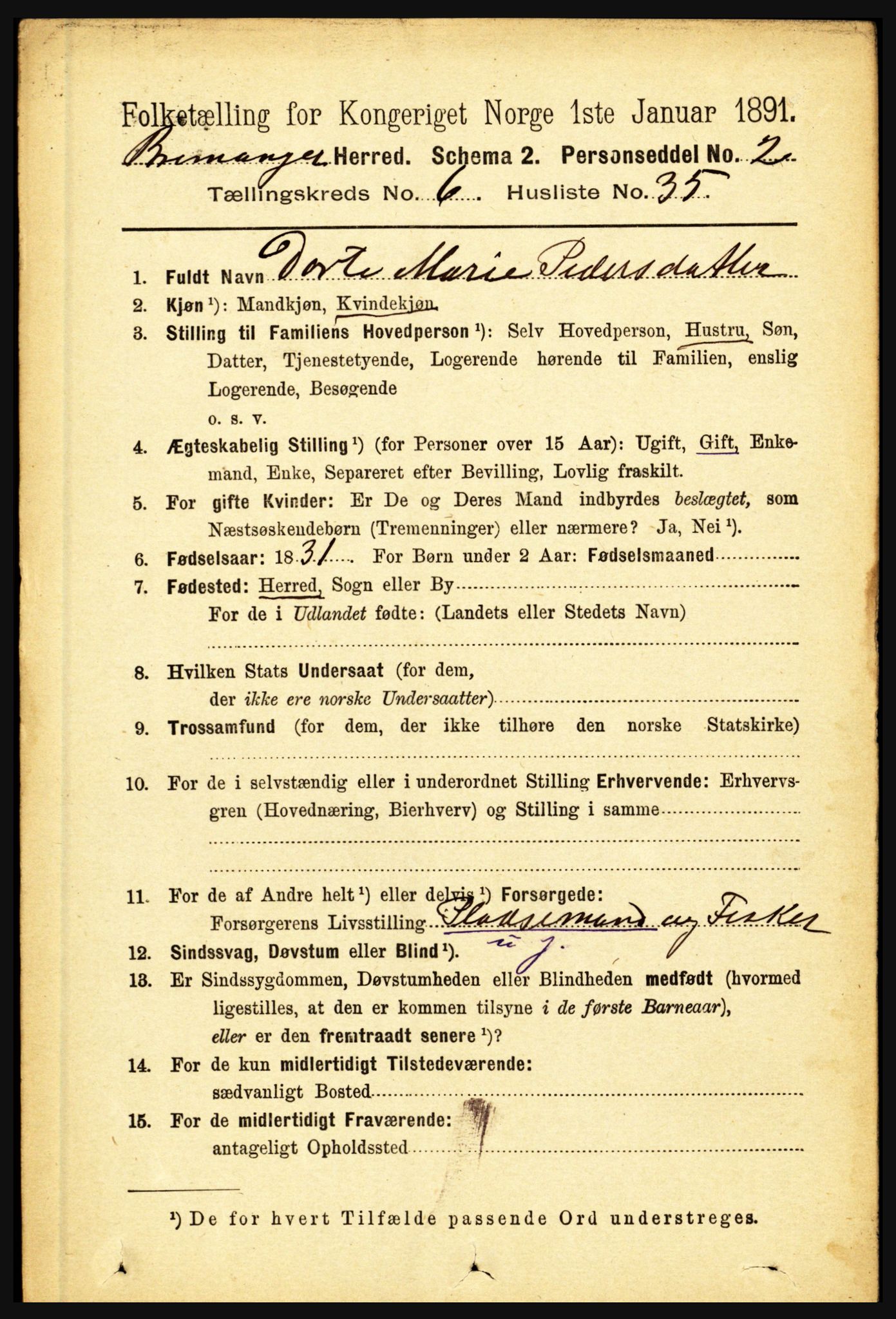 RA, 1891 census for 1438 Bremanger, 1891, p. 2590