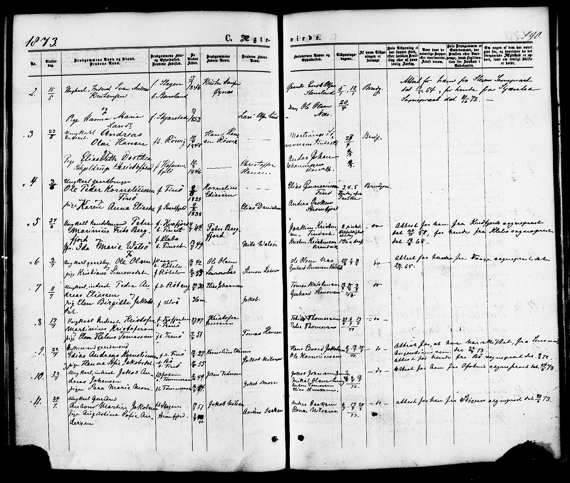 Ministerialprotokoller, klokkerbøker og fødselsregistre - Nordland, SAT/A-1459/859/L0845: Parish register (official) no. 859A05, 1863-1877, p. 190