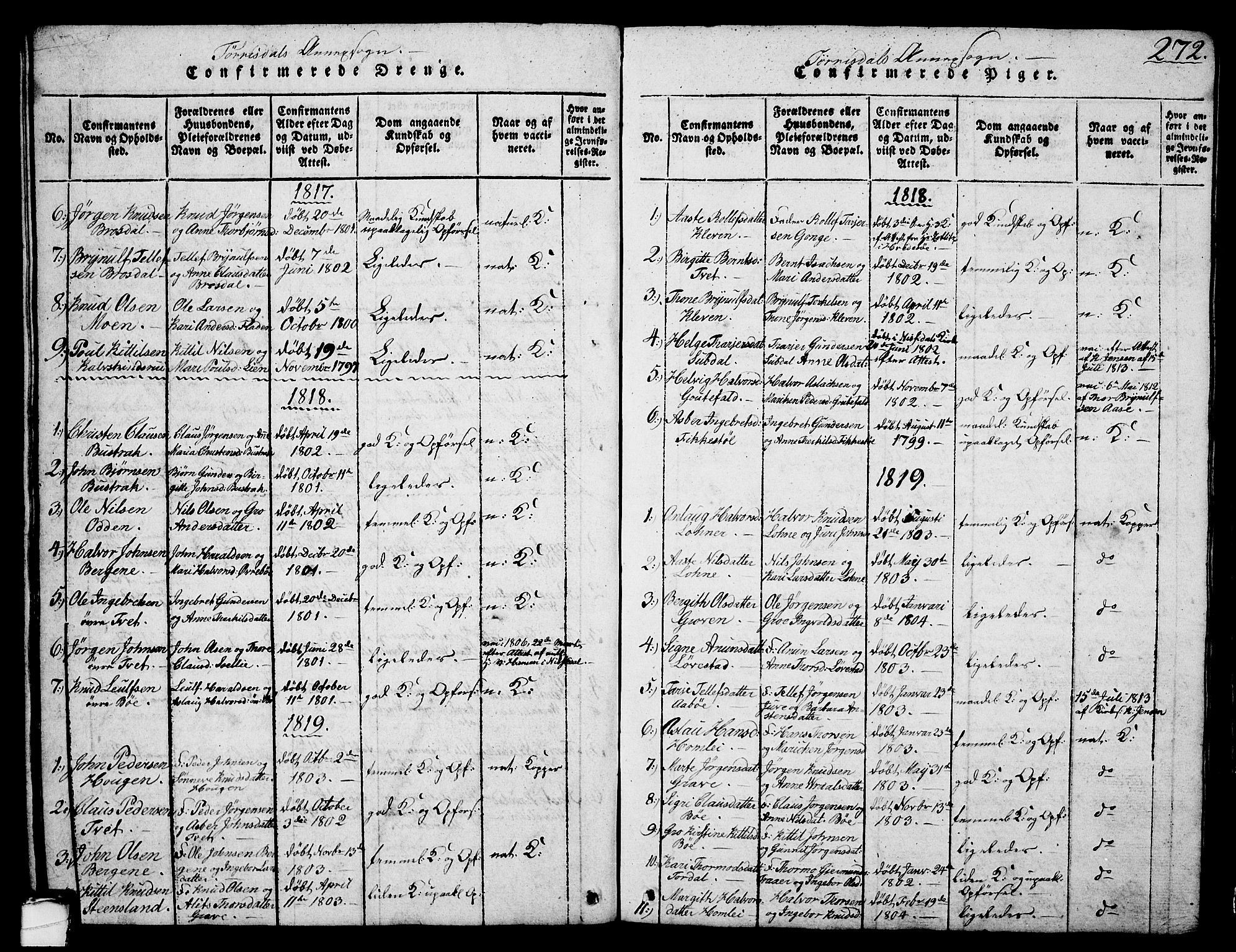 Drangedal kirkebøker, SAKO/A-258/G/Ga/L0001: Parish register (copy) no. I 1 /2, 1814-1856, p. 272