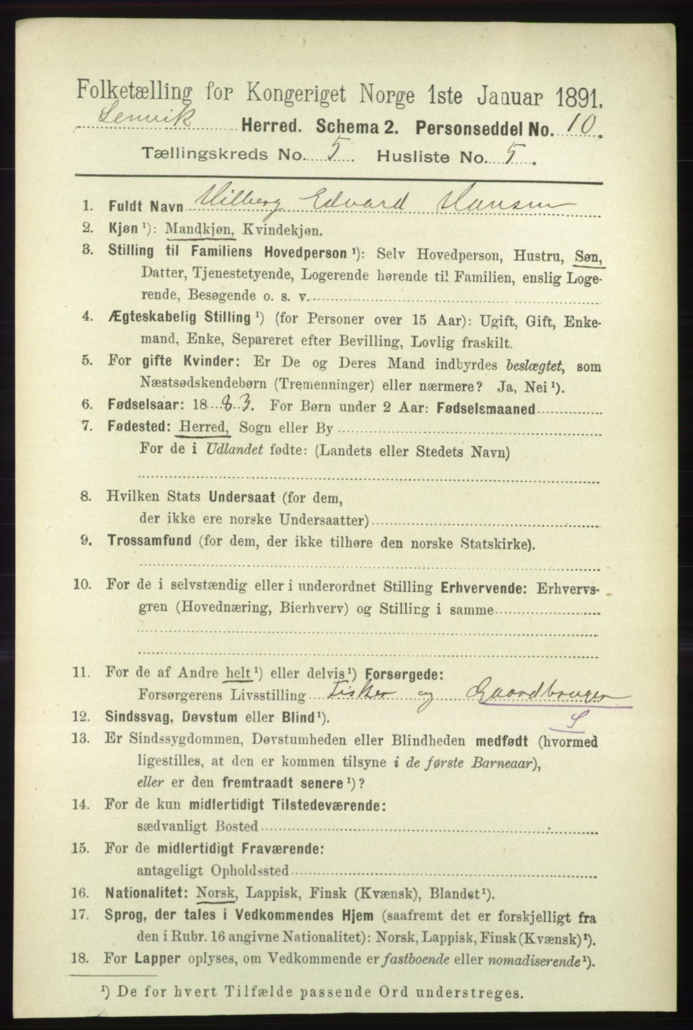 RA, 1891 census for 1931 Lenvik, 1891, p. 2578