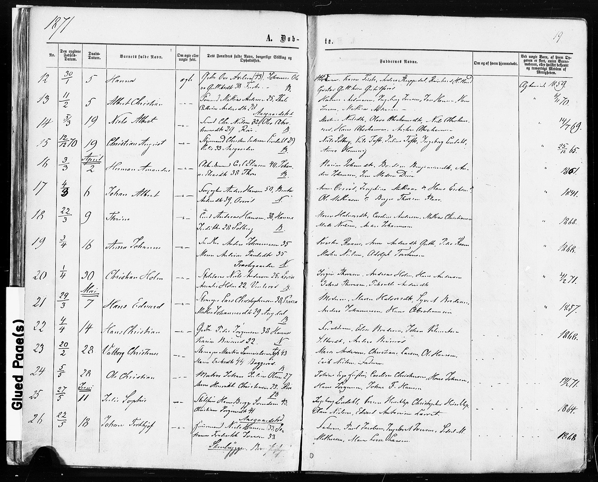 Borre kirkebøker, AV/SAKO-A-338/F/Fa/L0008: Parish register (official) no. I 8, 1868-1877, p. 19