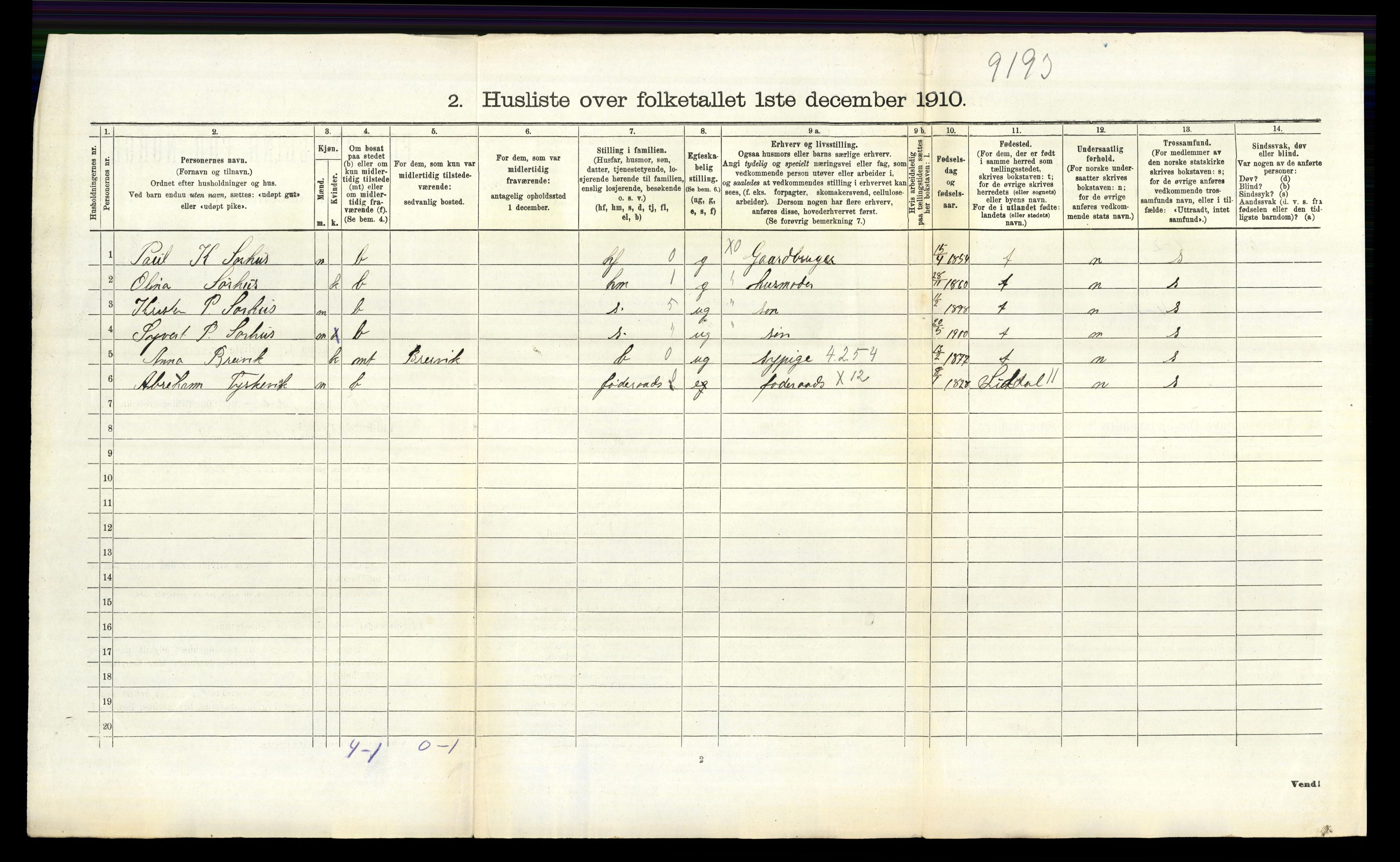 RA, 1910 census for Jelsa, 1910, p. 692