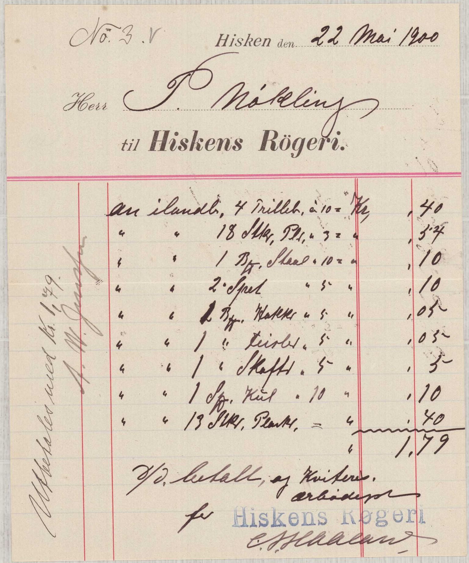 Finnaas kommune. Formannskapet, IKAH/1218a-021/E/Ea/L0002/0001: Rekneskap for veganlegg / Rekneskap for veganlegget Urangsvåg - Mælandsvåg, 1898-1900, p. 140