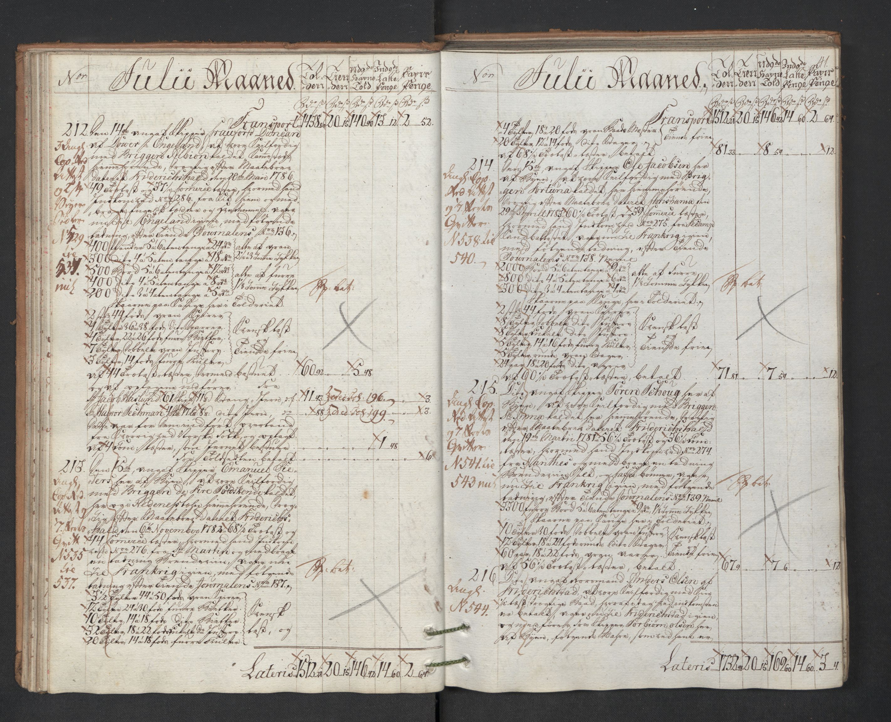 Generaltollkammeret, tollregnskaper, AV/RA-EA-5490/R01/L0131/0001: Tollregnskaper Fredrikshald / Utgående hovedtollbok, 1786, p. 40b-41a