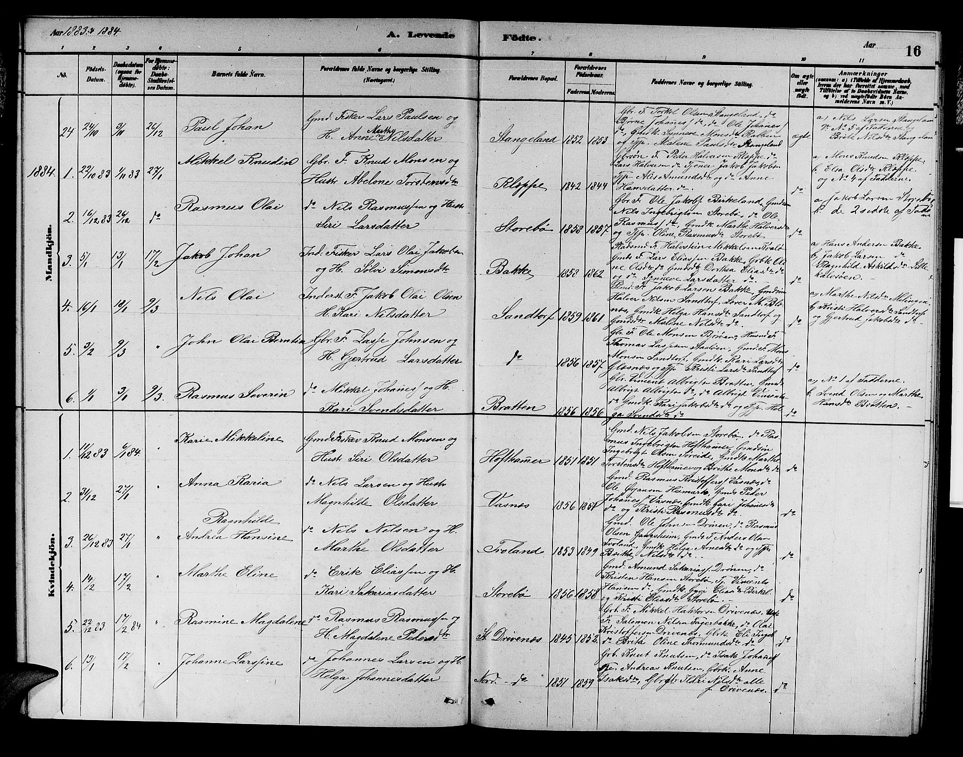 Austevoll Sokneprestembete, SAB/A-74201/H/Hab: Parish register (copy) no. A 2, 1880-1888, p. 16