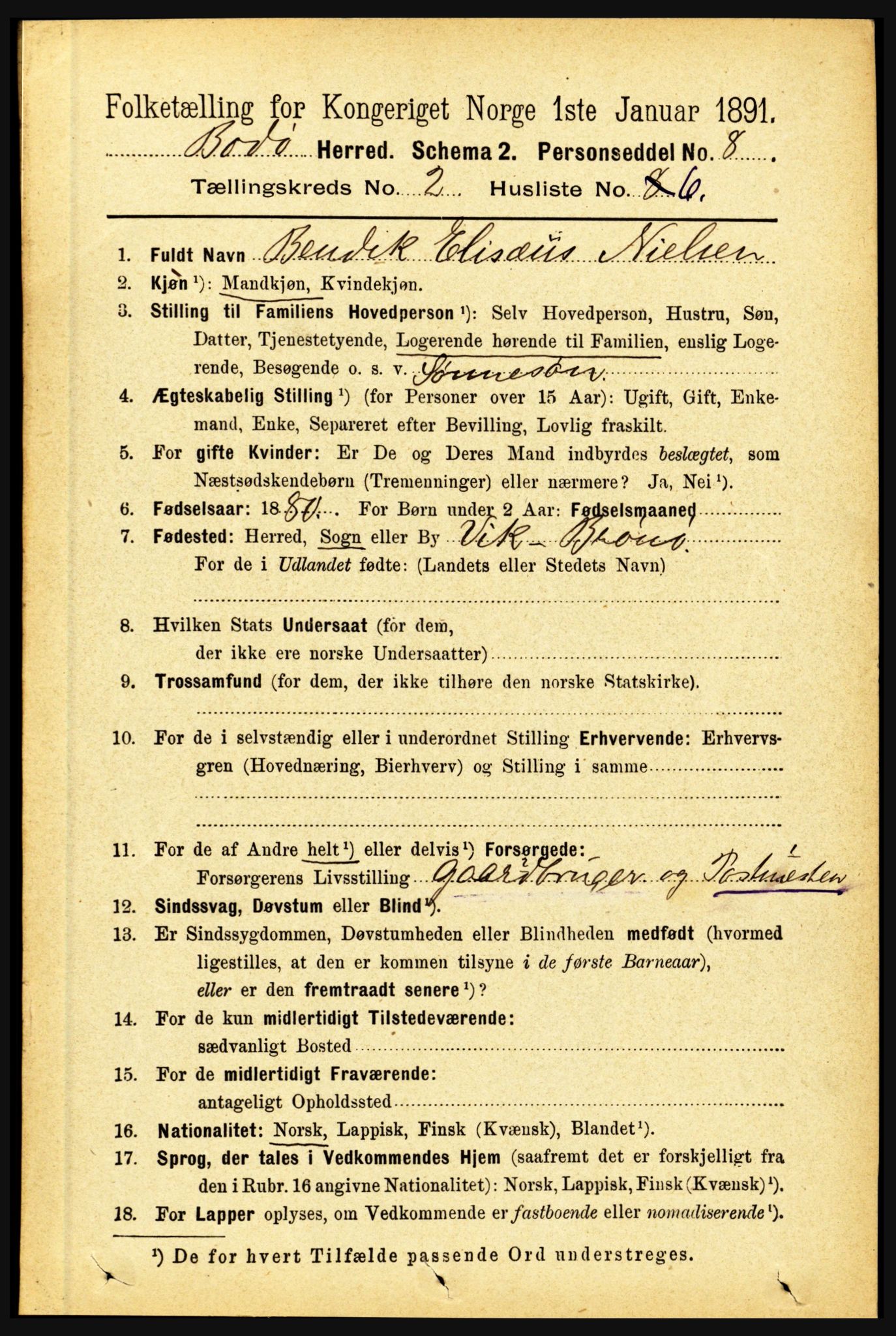 RA, 1891 census for 1843 Bodø, 1891, p. 732