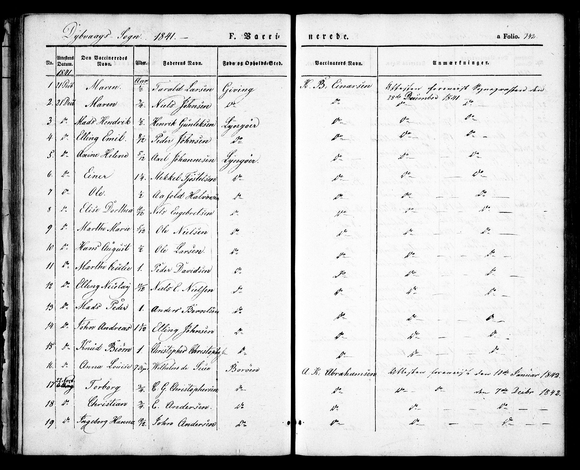 Dypvåg sokneprestkontor, SAK/1111-0007/F/Fa/Faa/L0005: Parish register (official) no. A 5, 1841-1854, p. 342