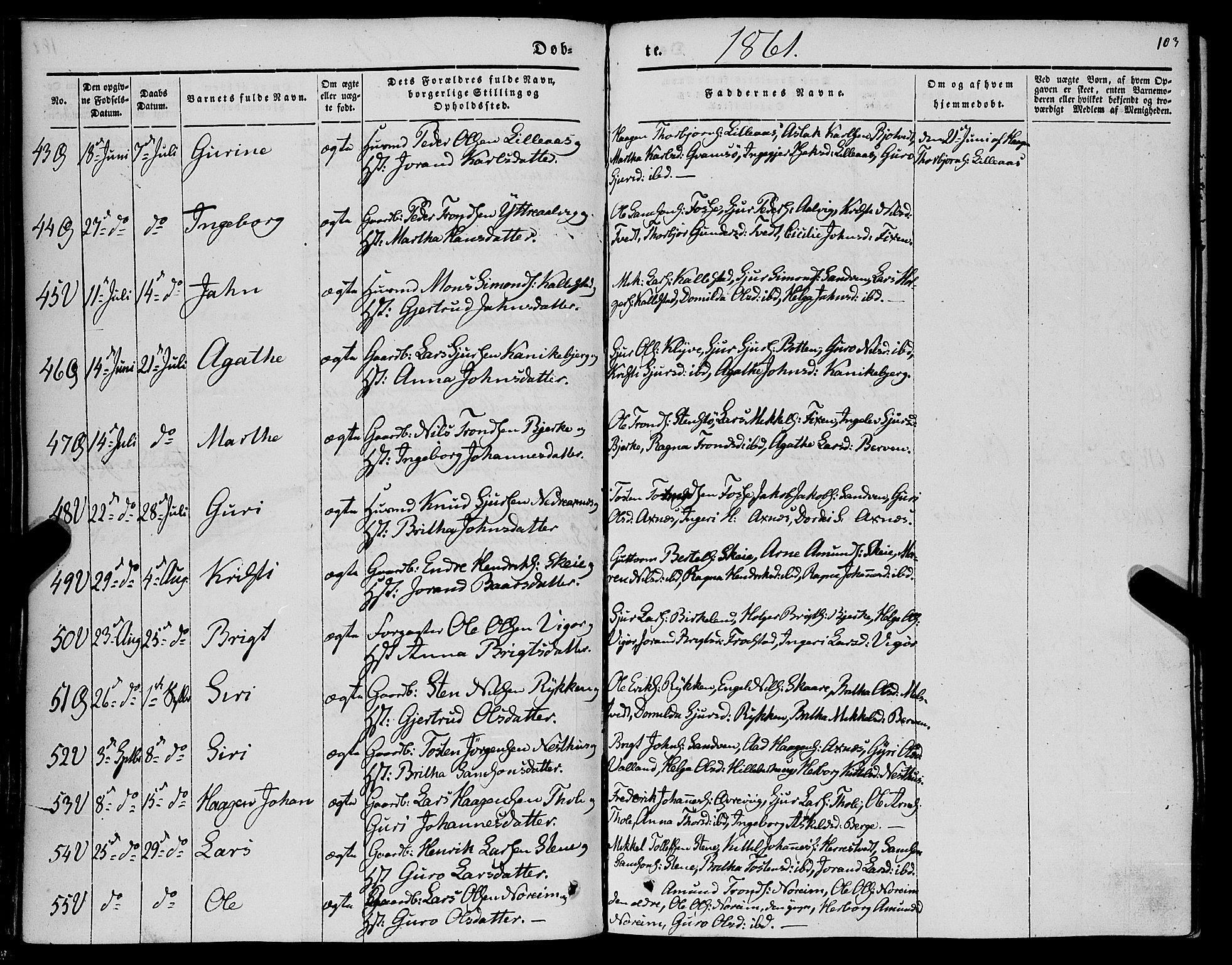 Kvam sokneprestembete, AV/SAB-A-76201/H/Haa: Parish register (official) no. A 8, 1844-1863, p. 103