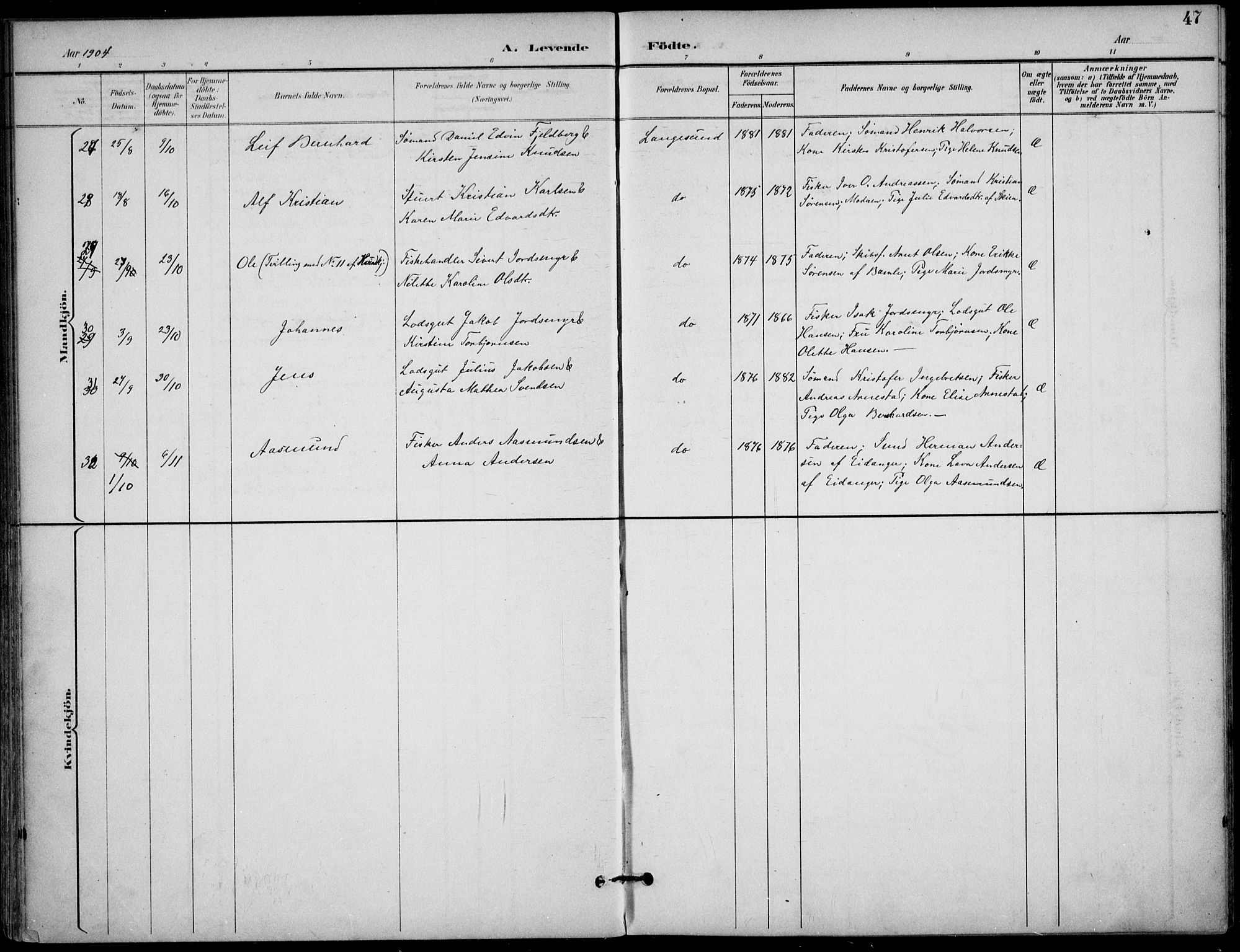 Langesund kirkebøker, SAKO/A-280/F/Fa/L0003: Parish register (official) no. 3, 1893-1907, p. 47