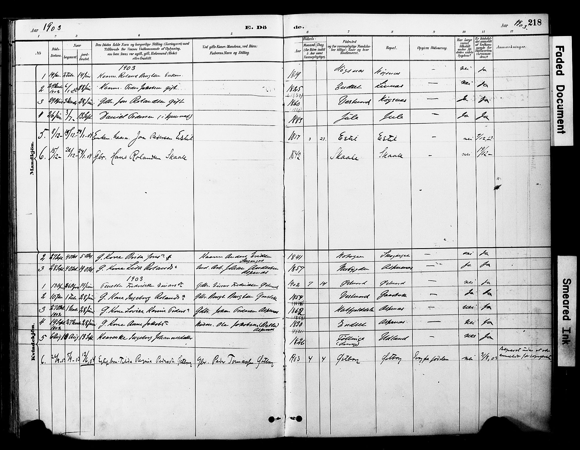 Ministerialprotokoller, klokkerbøker og fødselsregistre - Nord-Trøndelag, SAT/A-1458/757/L0505: Parish register (official) no. 757A01, 1882-1904, p. 218
