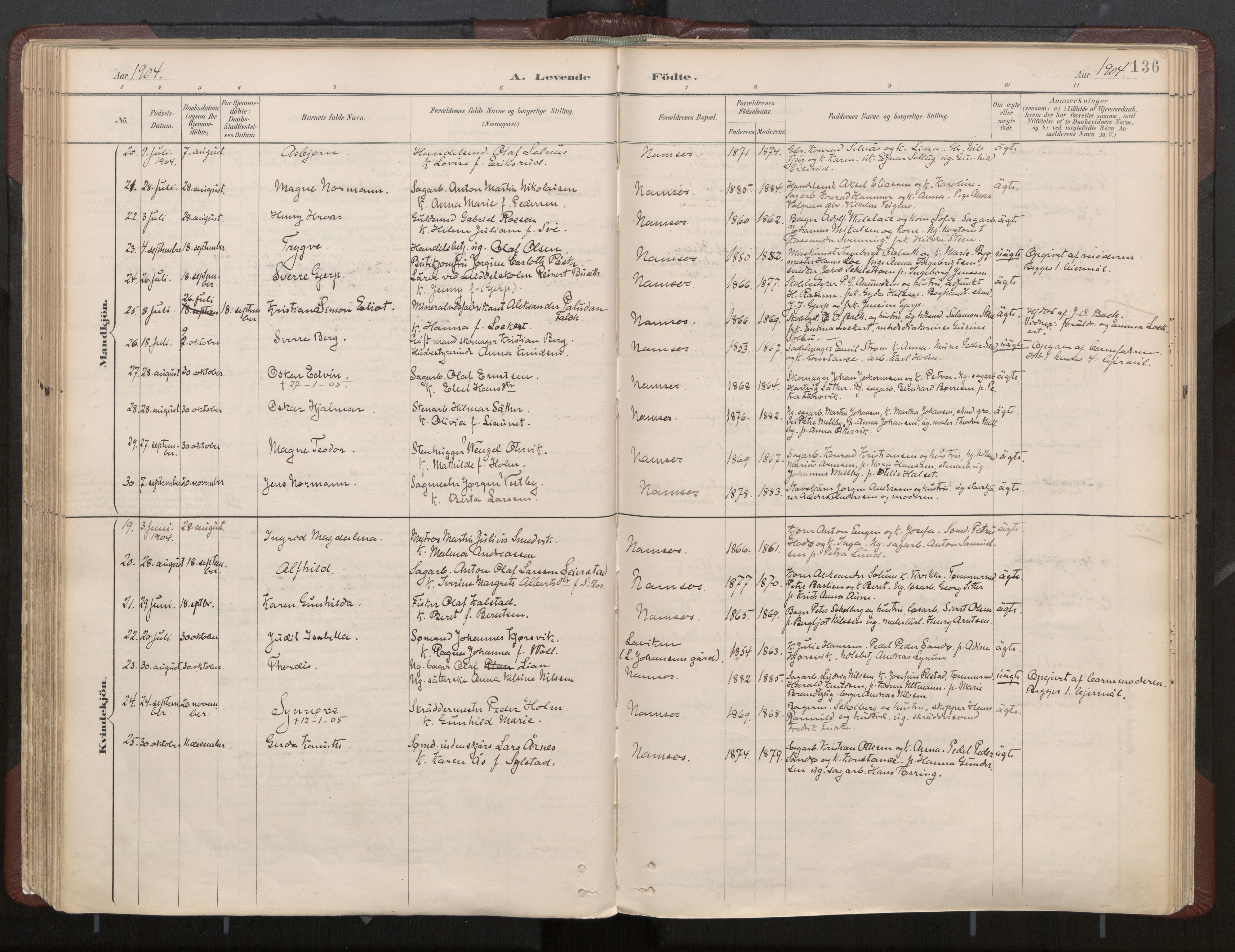 Ministerialprotokoller, klokkerbøker og fødselsregistre - Nord-Trøndelag, AV/SAT-A-1458/768/L0574: Parish register (official) no. 768A08, 1887-1927, p. 136