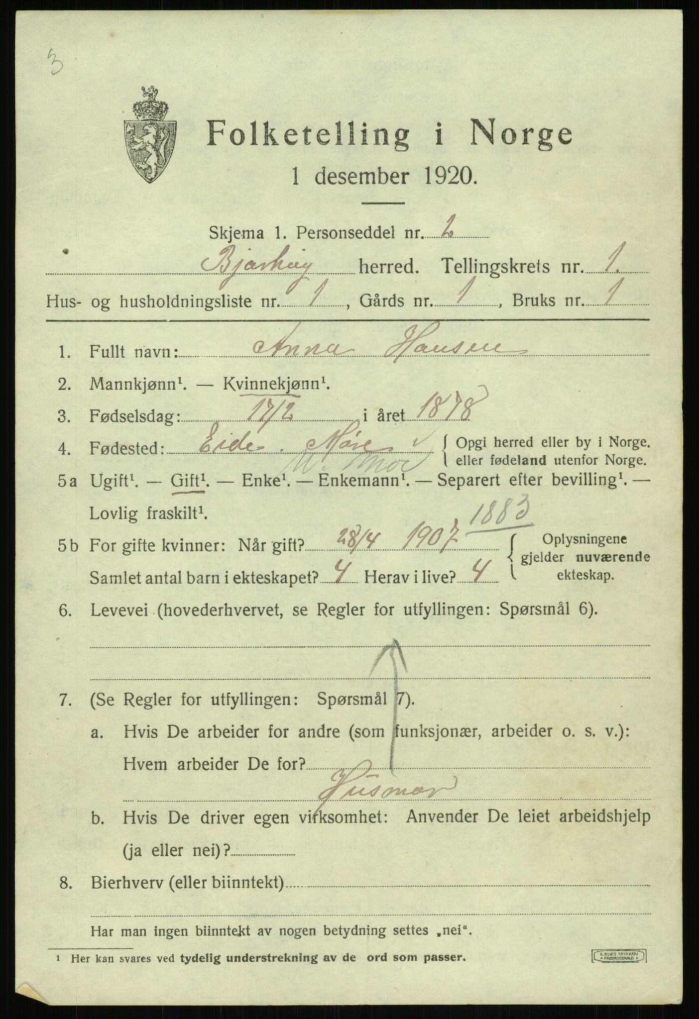 SATØ, 1920 census for Bjarkøy, 1920, p. 733