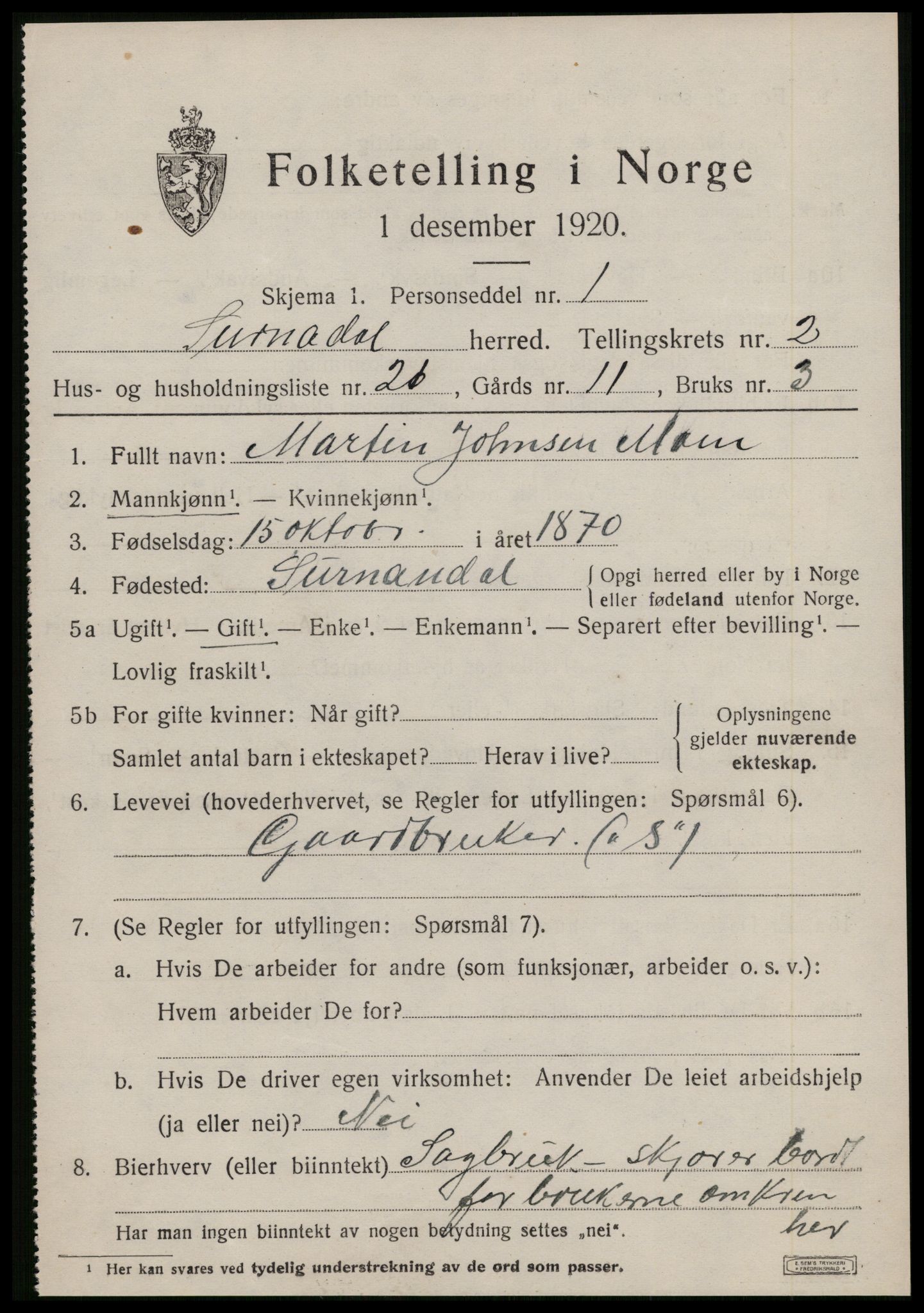 SAT, 1920 census for Surnadal, 1920, p. 2041