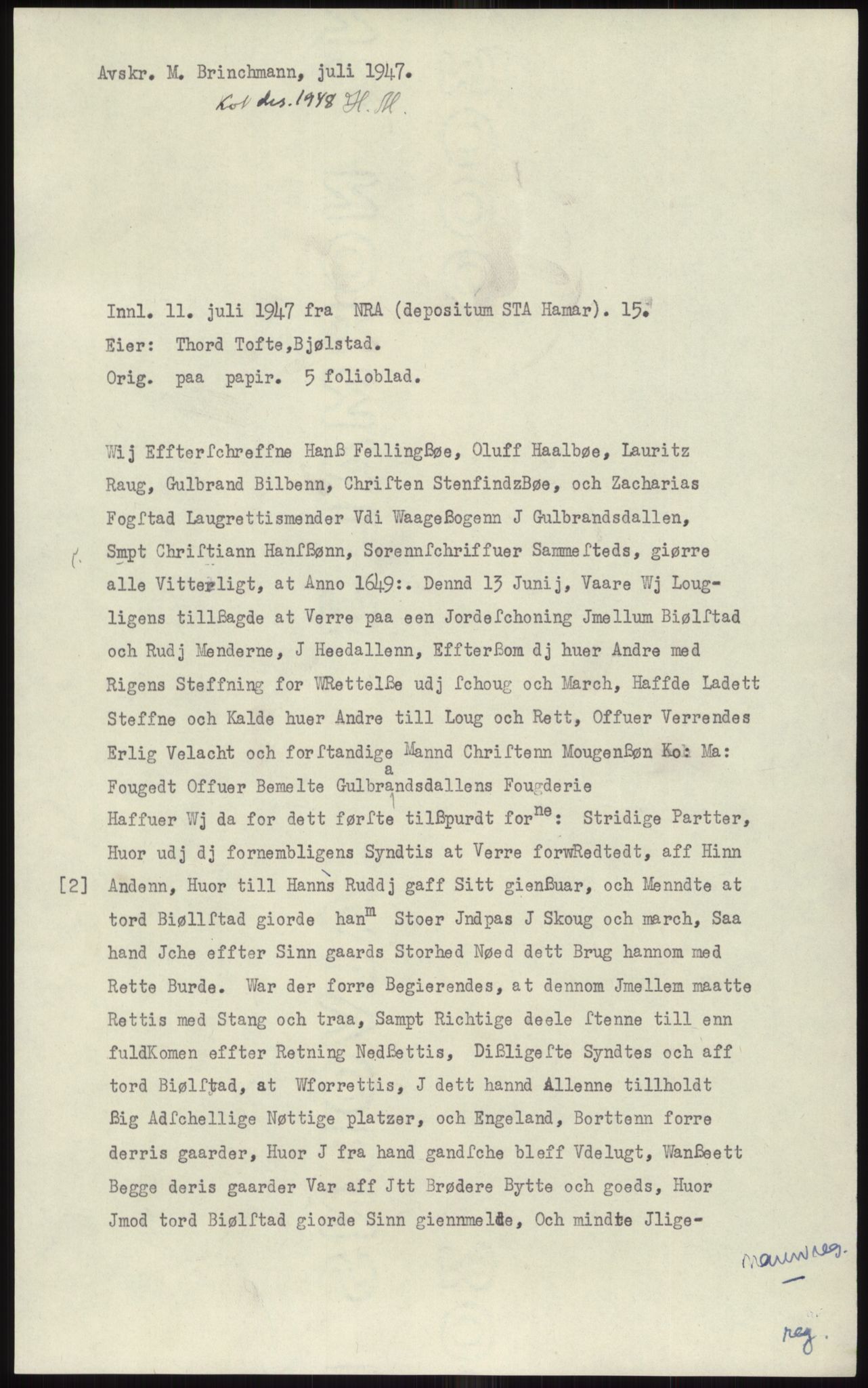 Samlinger til kildeutgivelse, Diplomavskriftsamlingen, AV/RA-EA-4053/H/Ha, p. 274