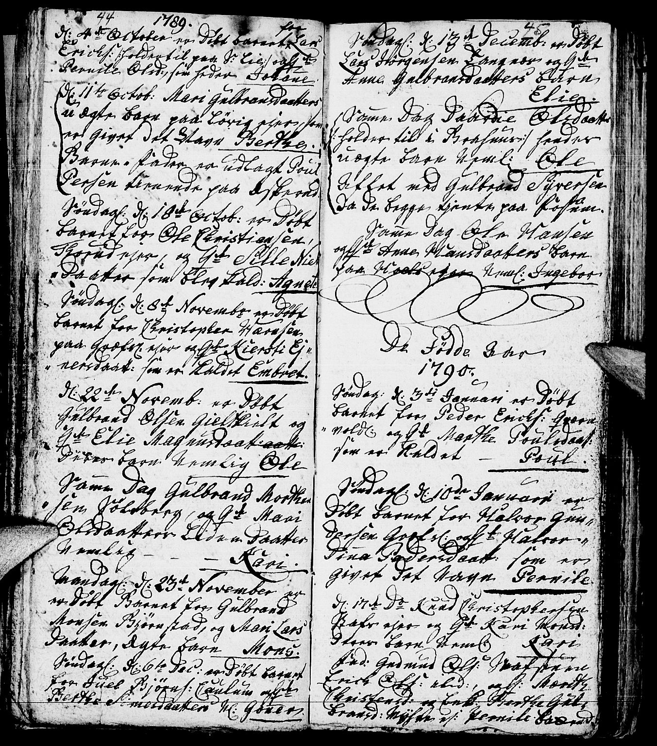 Nes prestekontor, Hedmark, SAH/PREST-020/L/La/L0002: Parish register (copy) no. 2, 1785-1813, p. 44-45