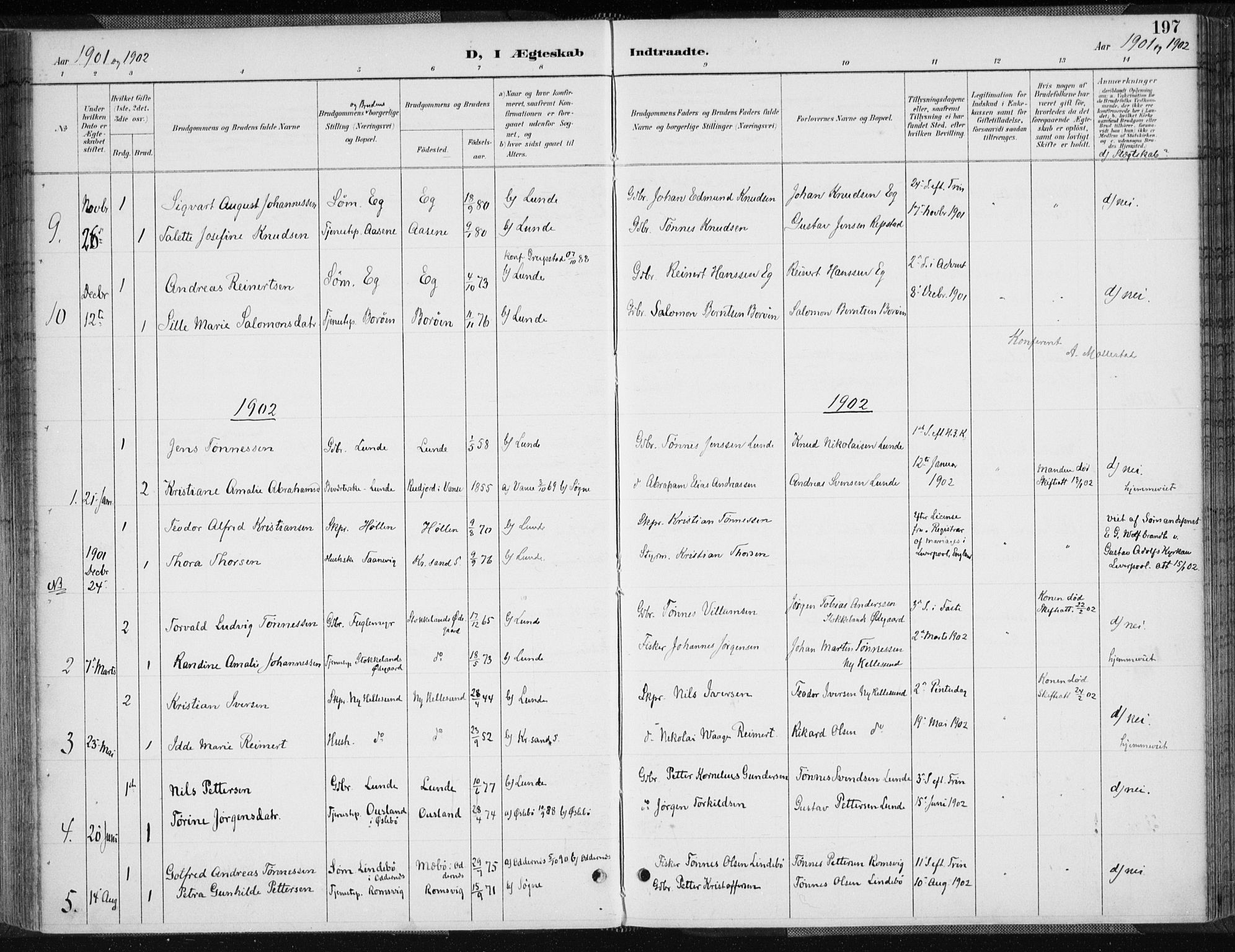 Søgne sokneprestkontor, AV/SAK-1111-0037/F/Fa/Fab/L0013: Parish register (official) no. A 13, 1892-1911, p. 197