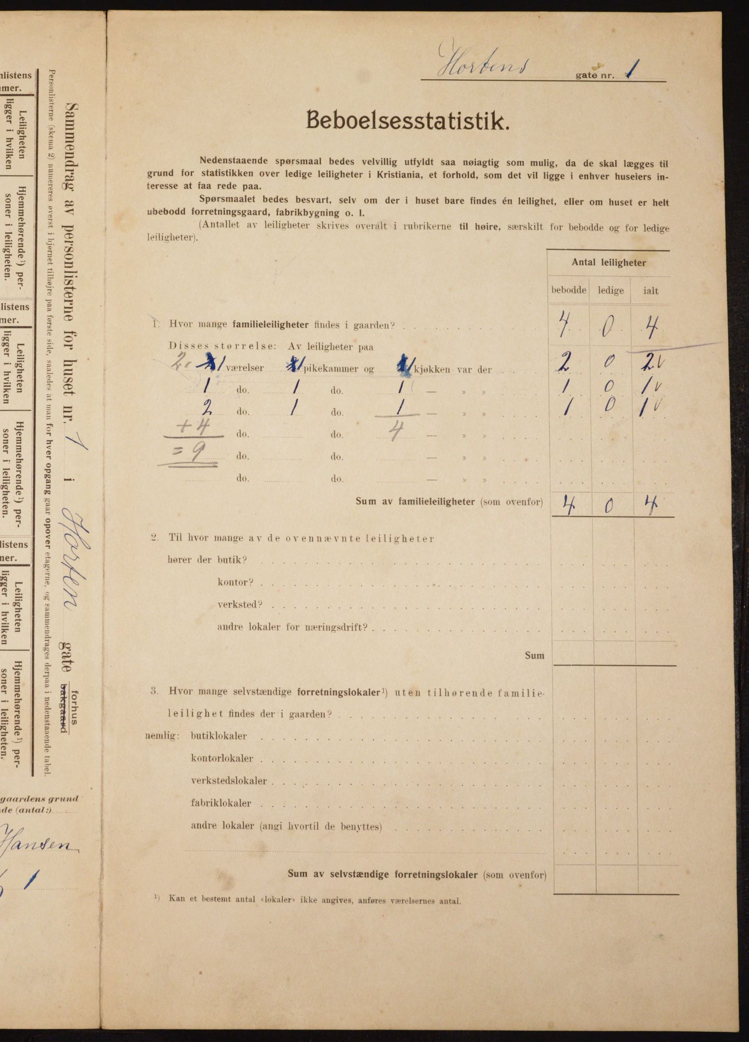 OBA, Municipal Census 1910 for Kristiania, 1910, p. 40588