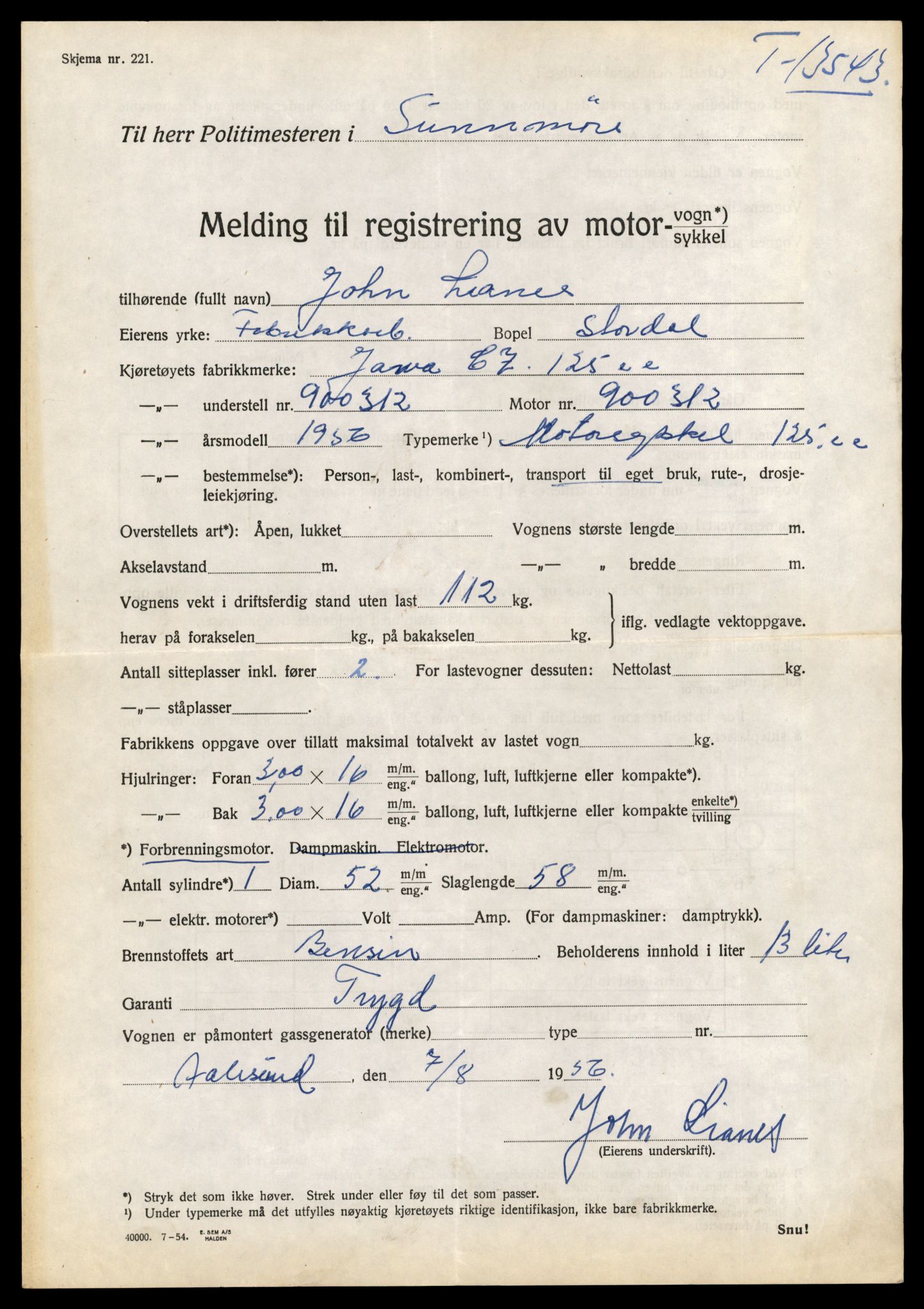 Møre og Romsdal vegkontor - Ålesund trafikkstasjon, SAT/A-4099/F/Fe/L0040: Registreringskort for kjøretøy T 13531 - T 13709, 1927-1998, p. 104