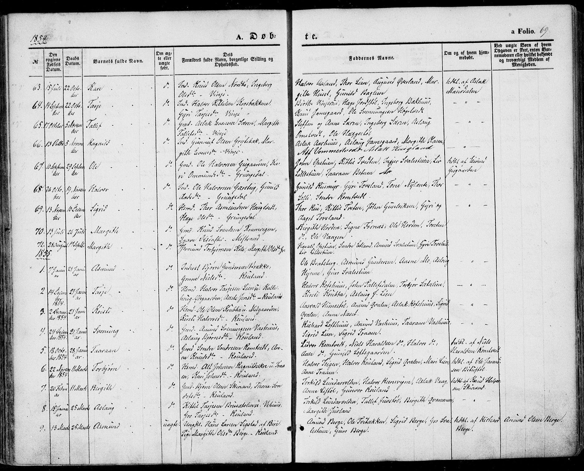 Vinje kirkebøker, SAKO/A-312/F/Fa/L0004: Parish register (official) no. I 4, 1843-1869, p. 69