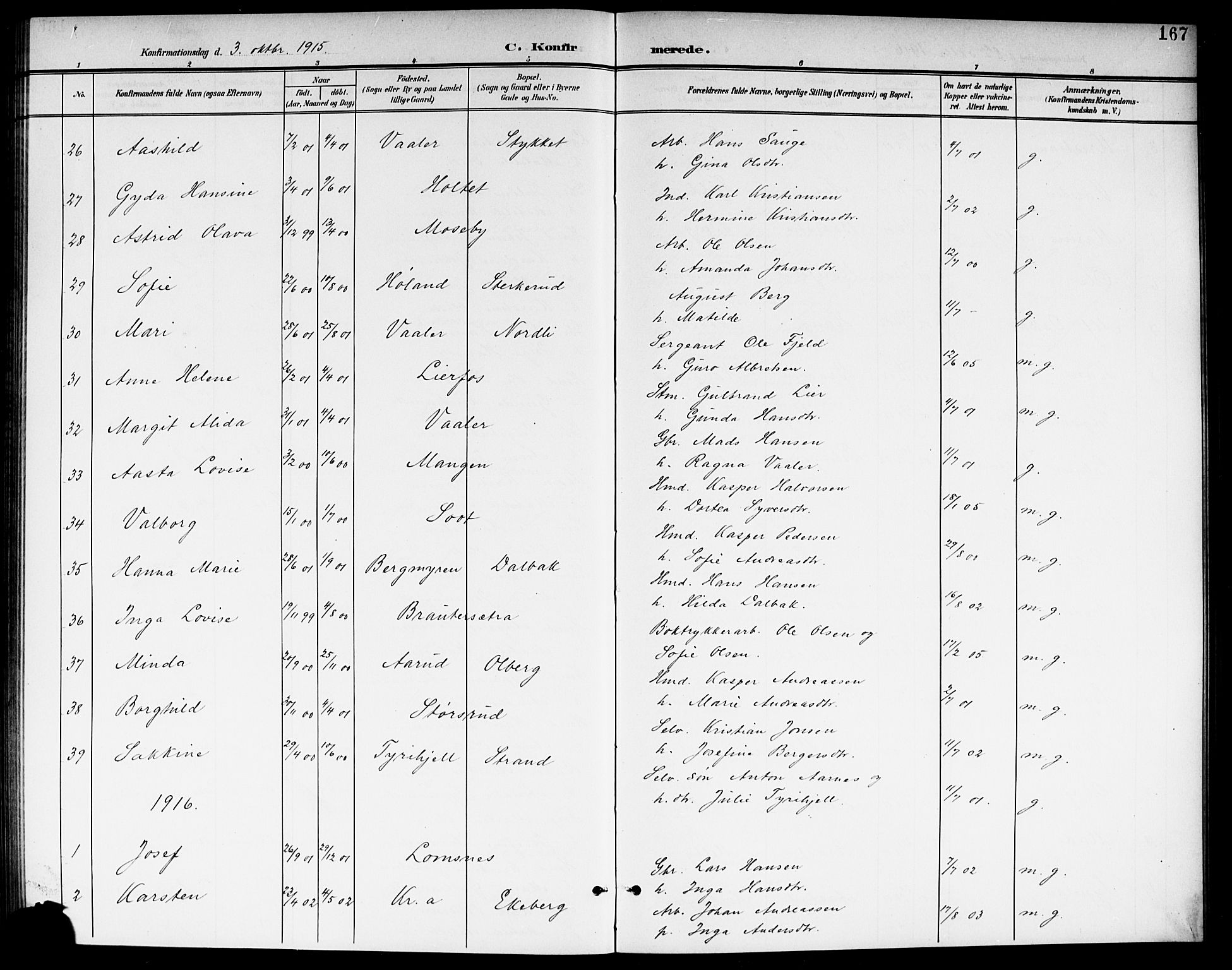Aurskog prestekontor Kirkebøker, AV/SAO-A-10304a/G/Ga/L0004: Parish register (copy) no. I 4, 1901-1921, p. 167