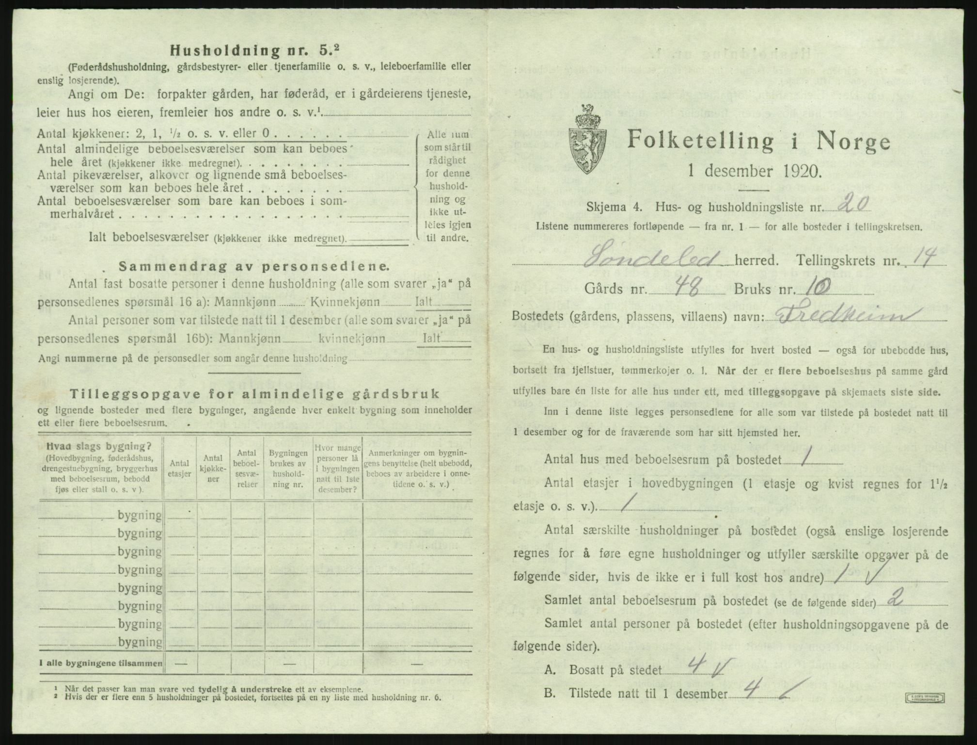 SAK, 1920 census for Søndeled, 1920, p. 1127