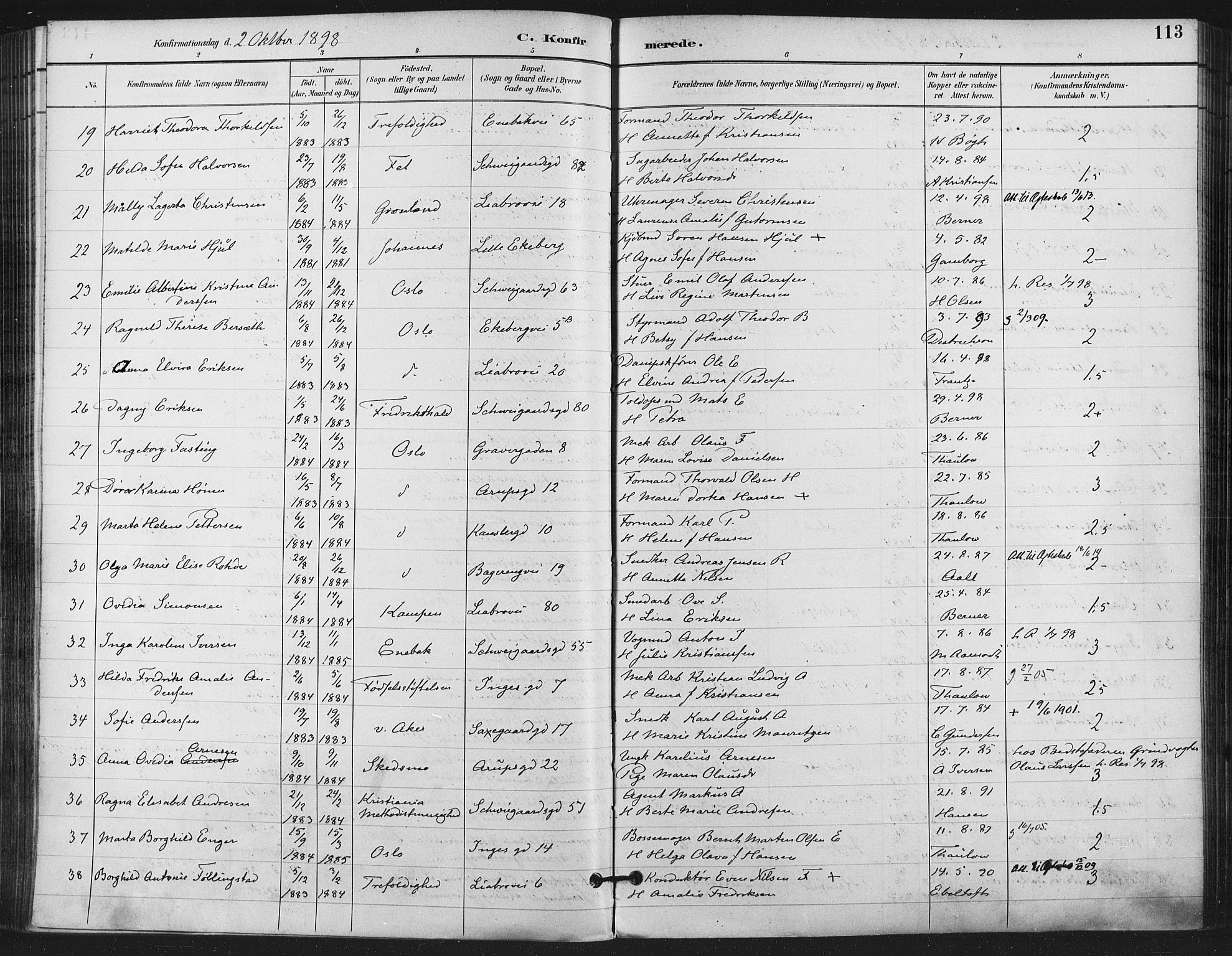 Gamlebyen prestekontor Kirkebøker, SAO/A-10884/F/Fa/L0008: Parish register (official) no. 8, 1891-1908, p. 113