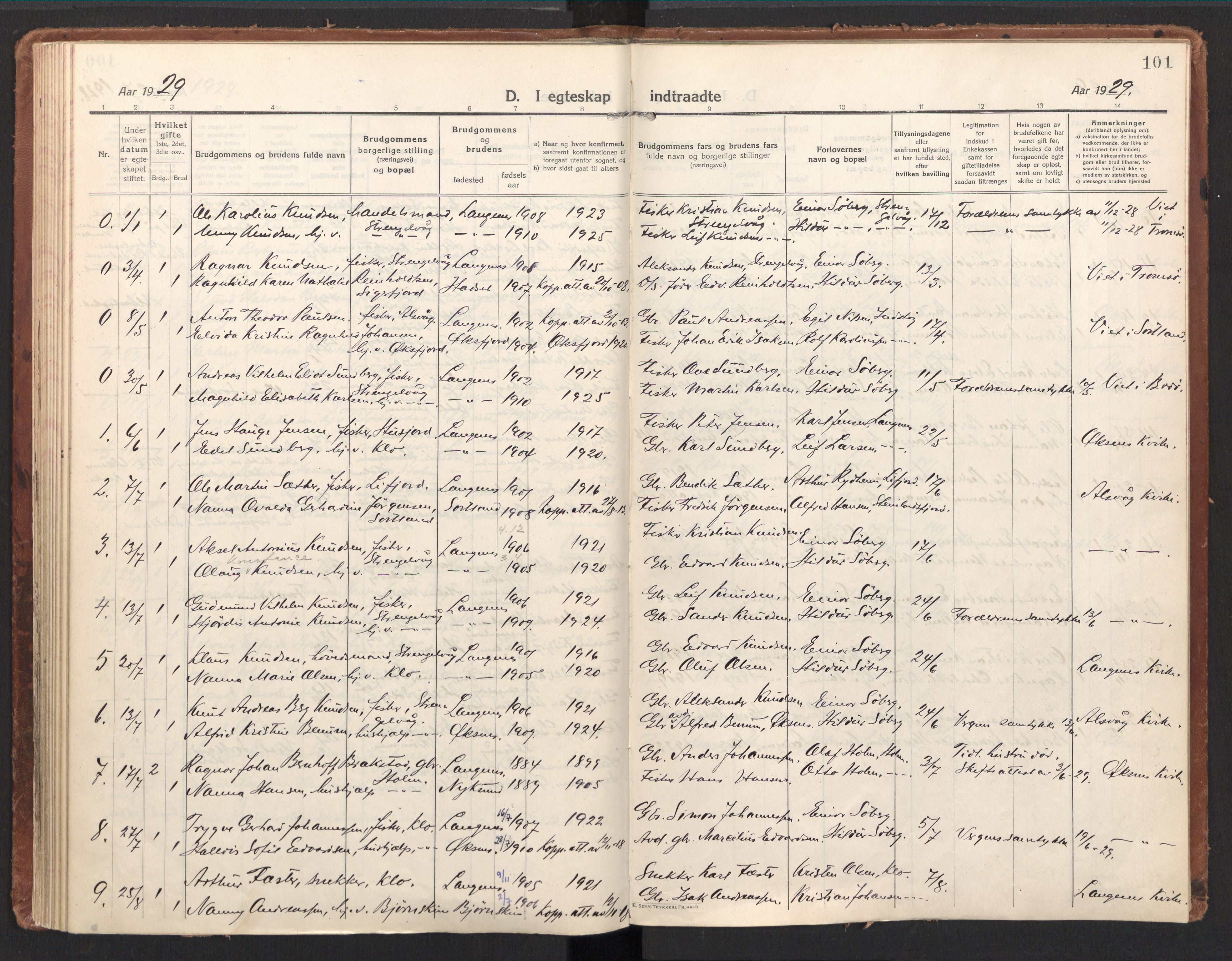 Ministerialprotokoller, klokkerbøker og fødselsregistre - Nordland, SAT/A-1459/894/L1357: Parish register (official) no. 894A03, 1913-1934, p. 101