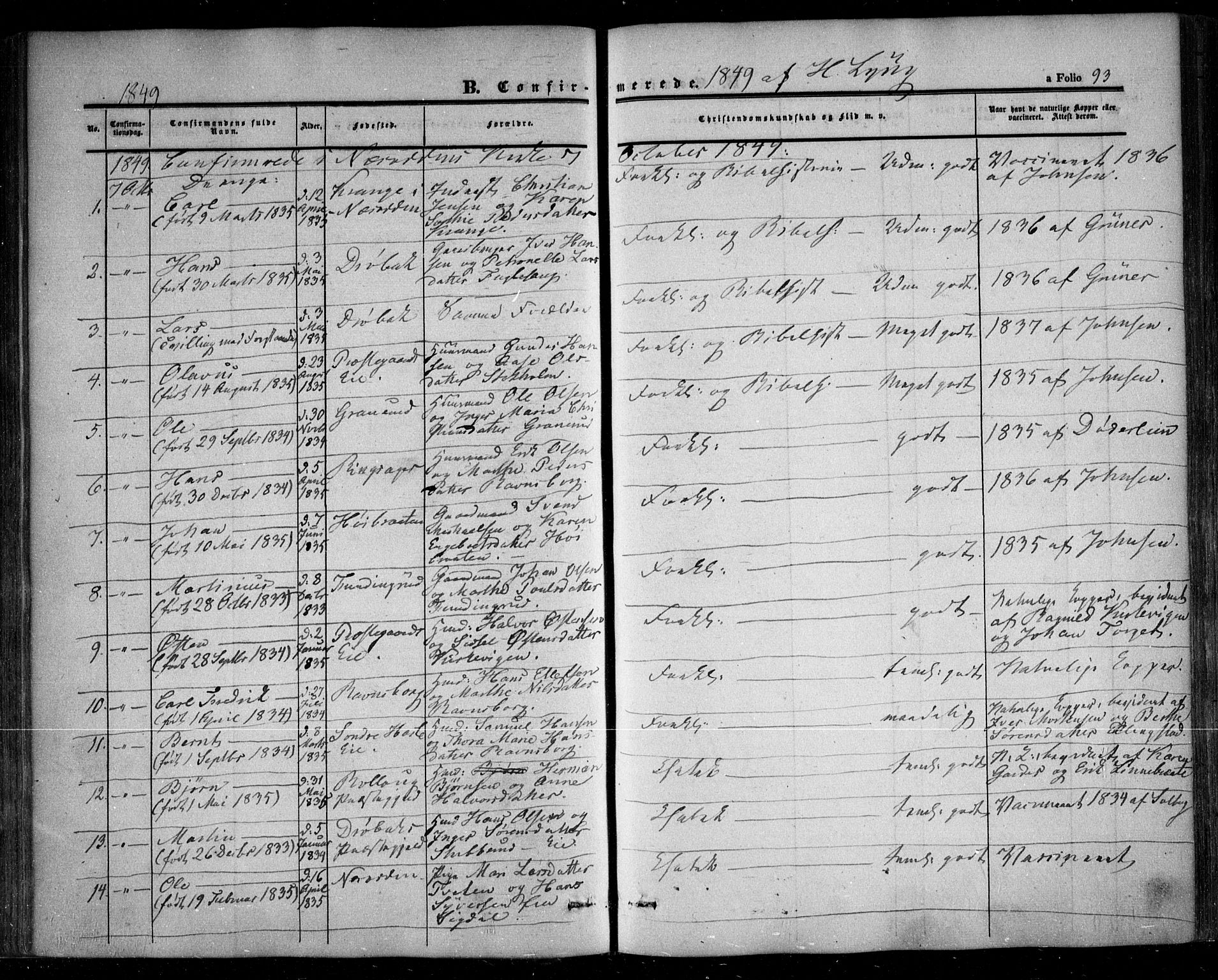 Nesodden prestekontor Kirkebøker, AV/SAO-A-10013/F/Fa/L0007: Parish register (official) no. I 7, 1848-1868, p. 93