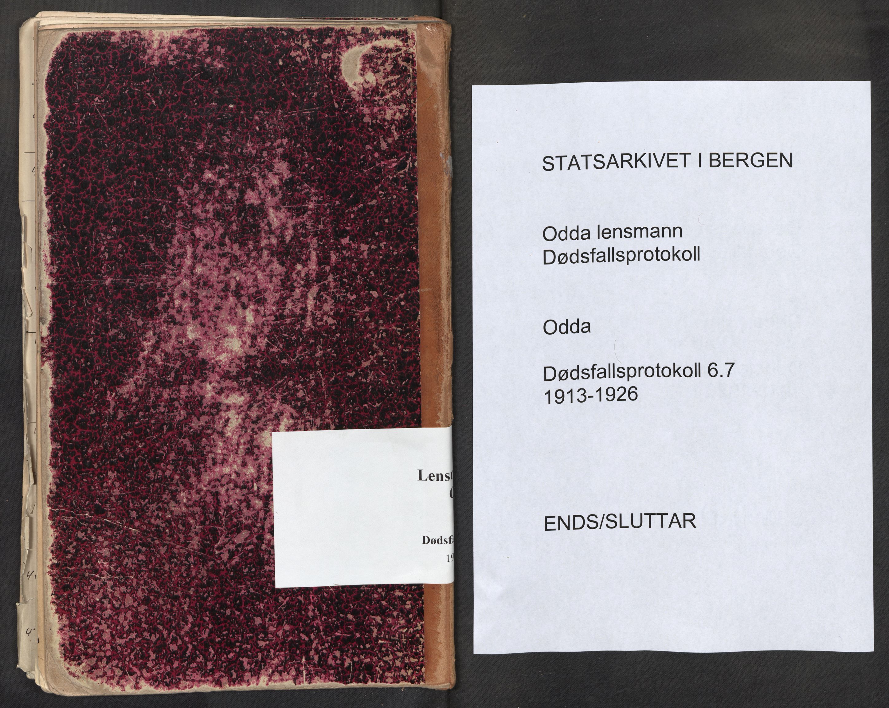 Lensmannen i Odda, SAB/A-34001/0006/L0007: Dødsfallprotokoll, 1913-1926