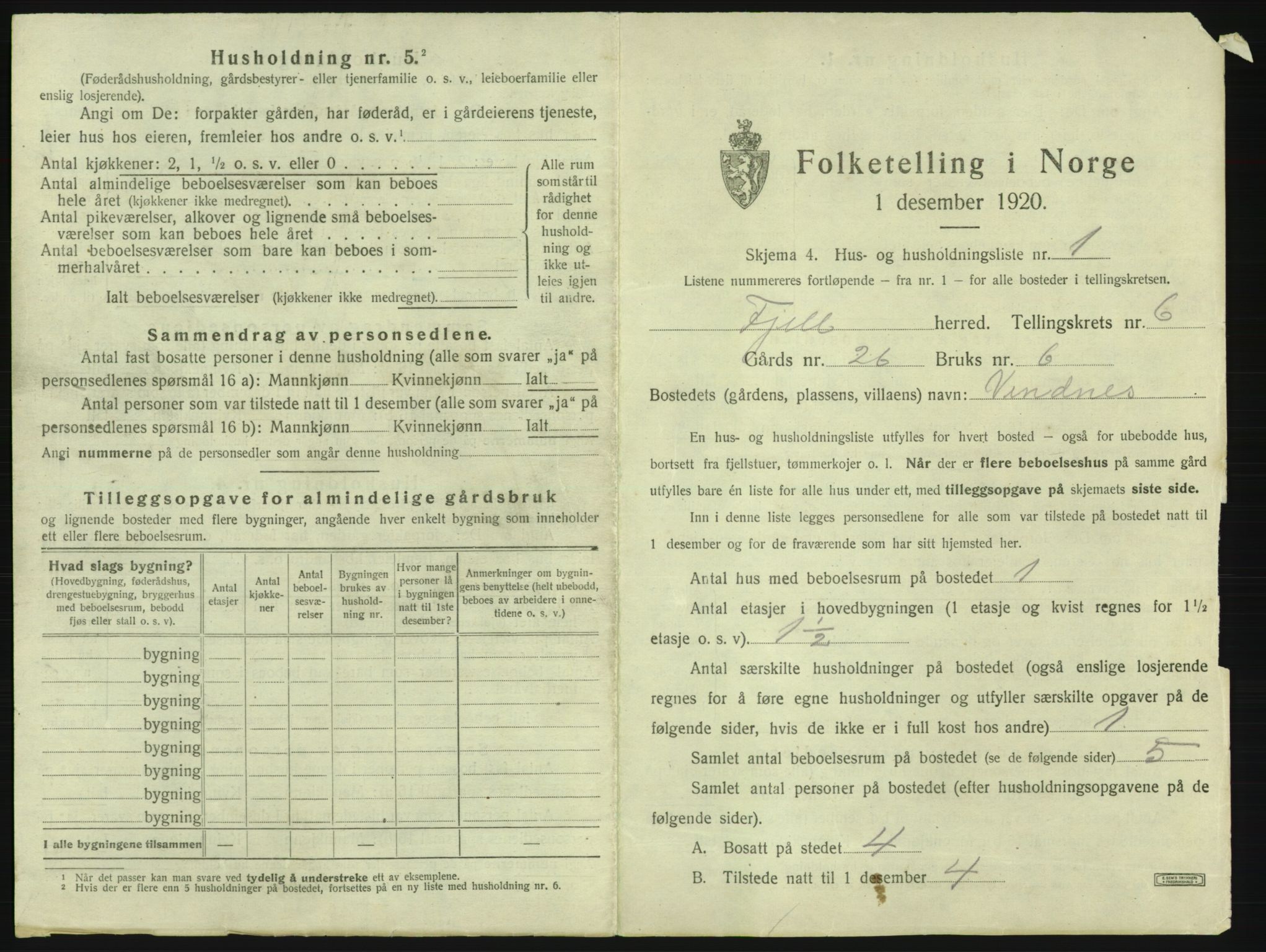 SAB, 1920 census for Fjell, 1920, p. 616