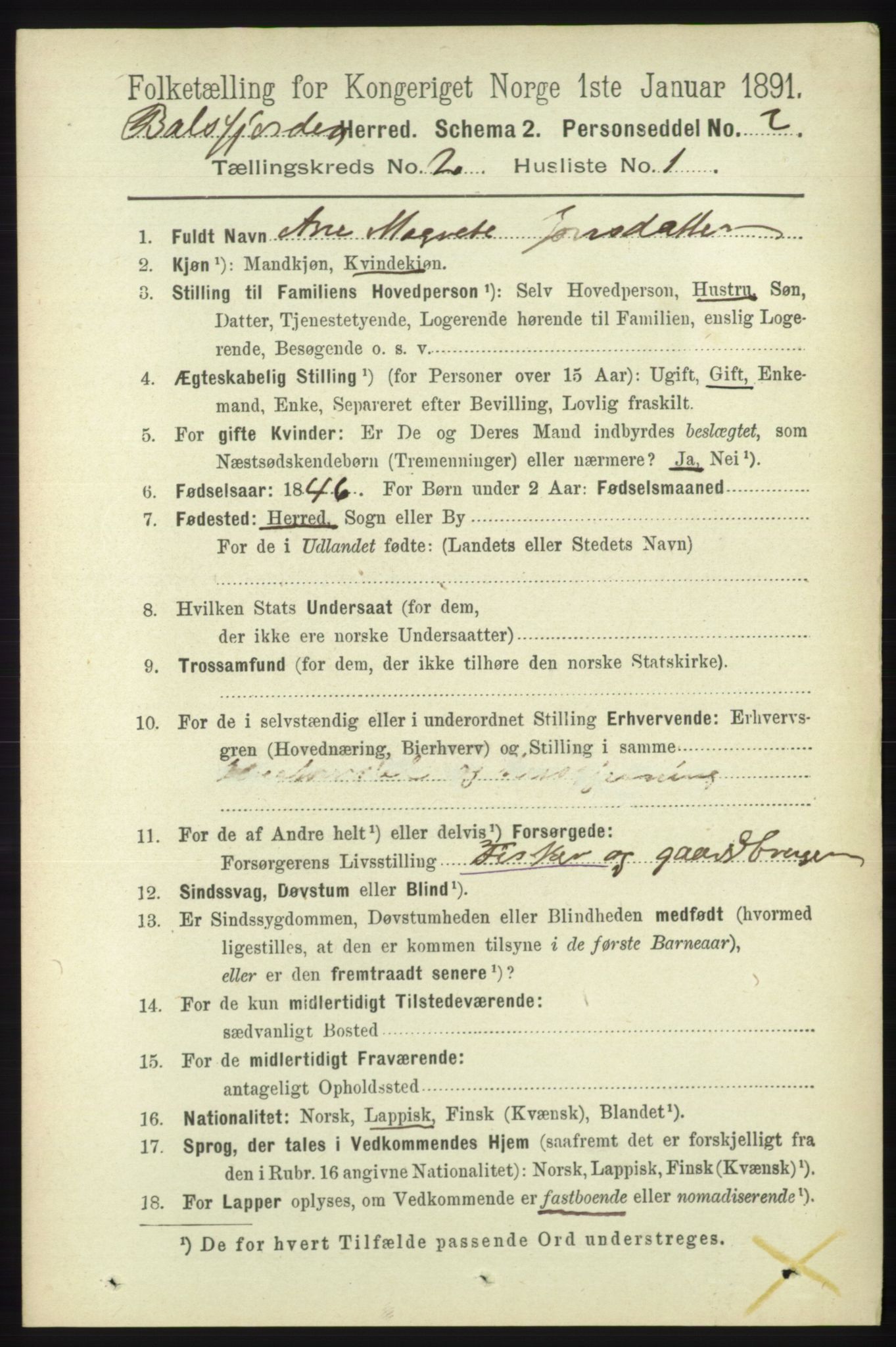 RA, 1891 census for 1933 Balsfjord, 1891, p. 520