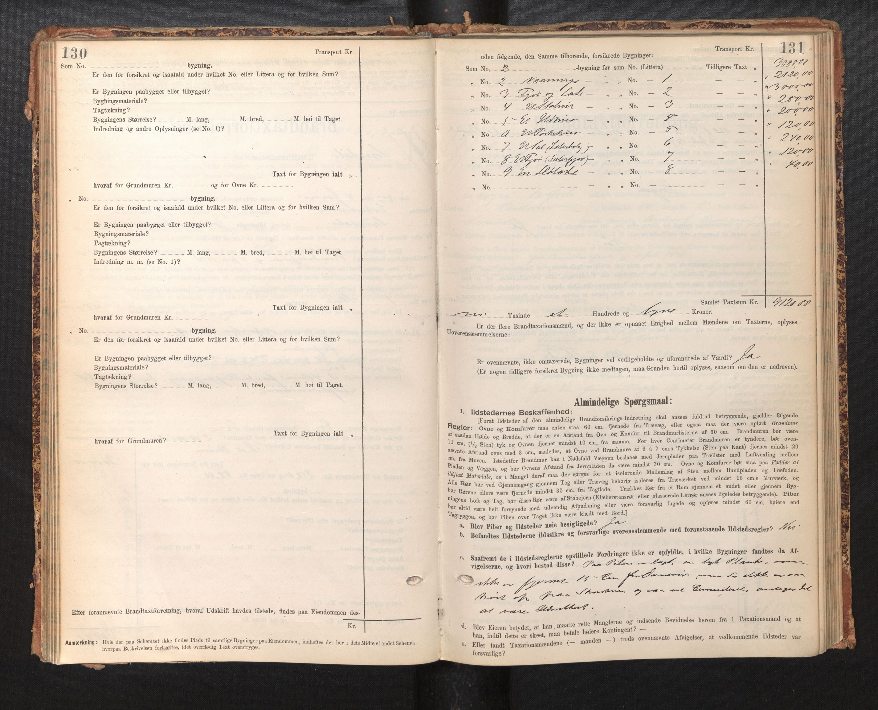 Lensmannen i Sogndal, AV/SAB-A-29901/0012/L0009: Branntakstprotokoll, skjematakst, 1901-1914, p. 130-131