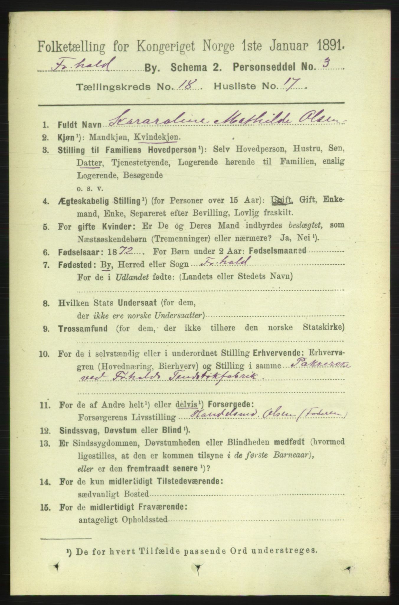 RA, 1891 census for 0101 Fredrikshald, 1891, p. 11566