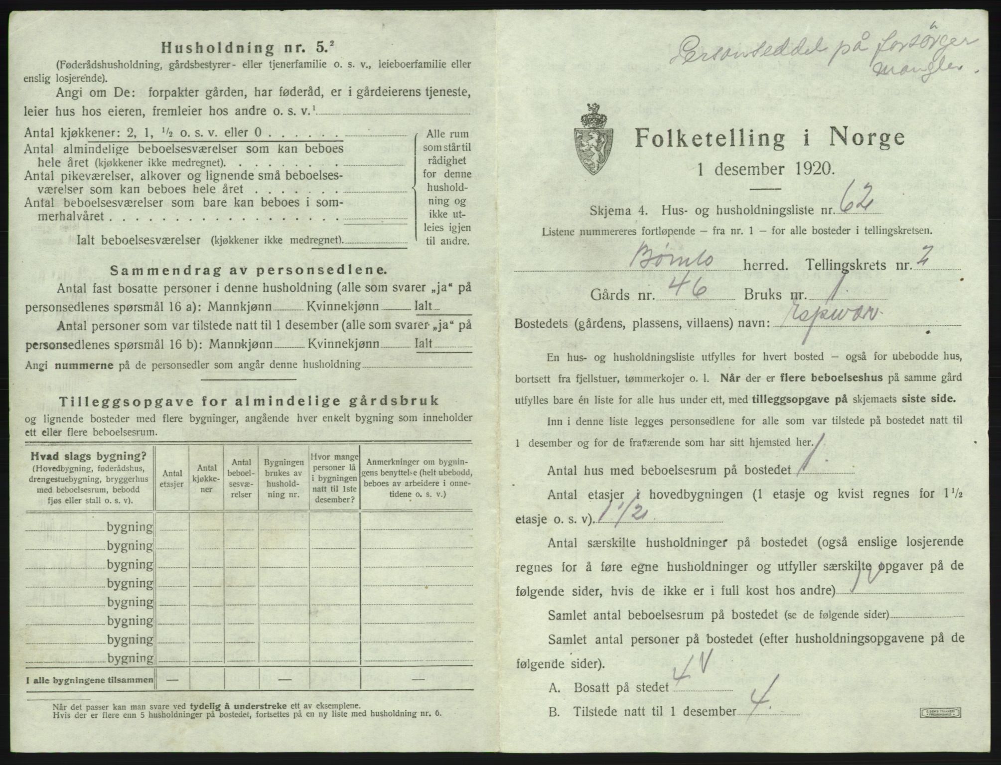 SAB, 1920 census for Bømlo, 1920, p. 355