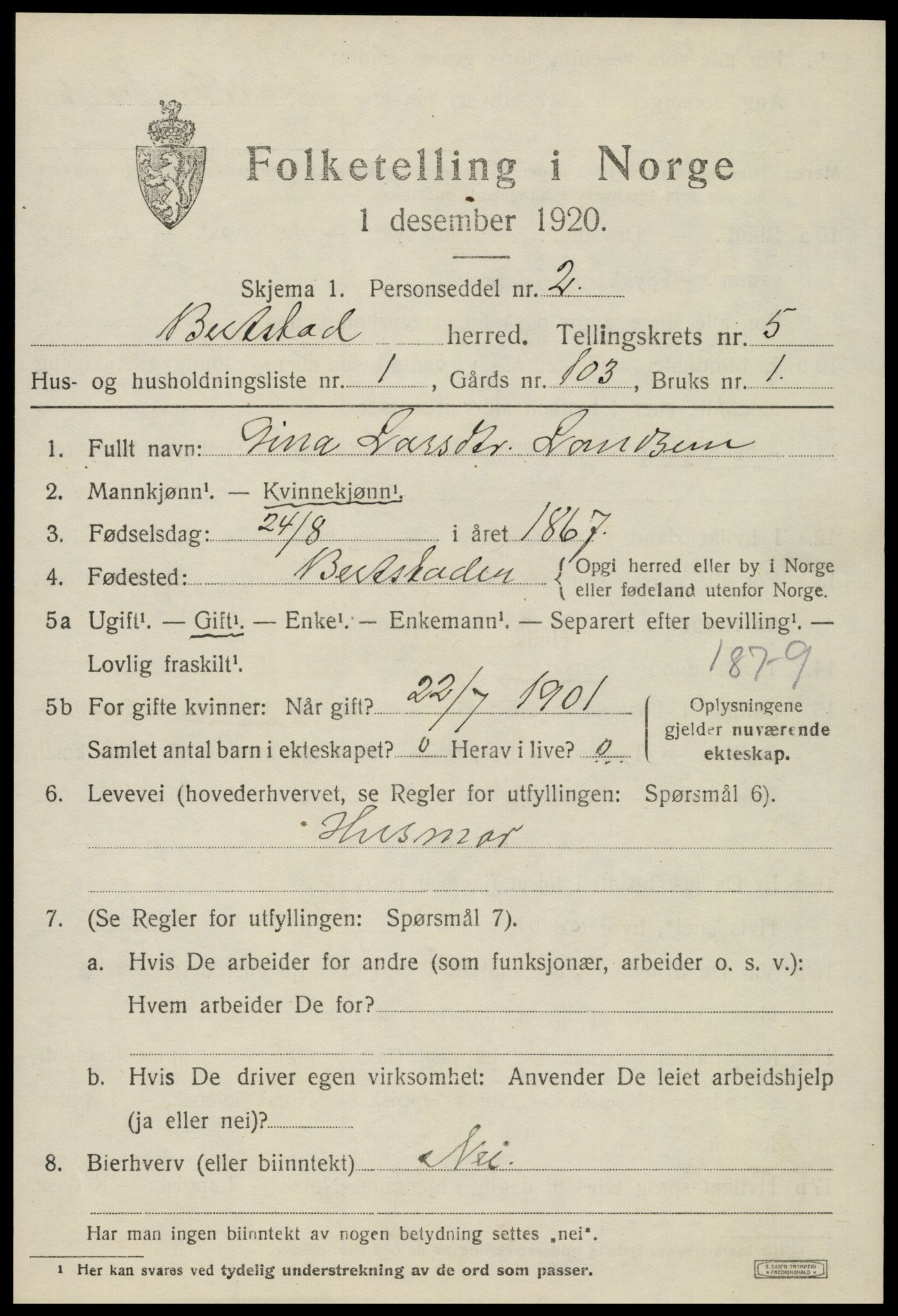 SAT, 1920 census for Beitstad, 1920, p. 3633