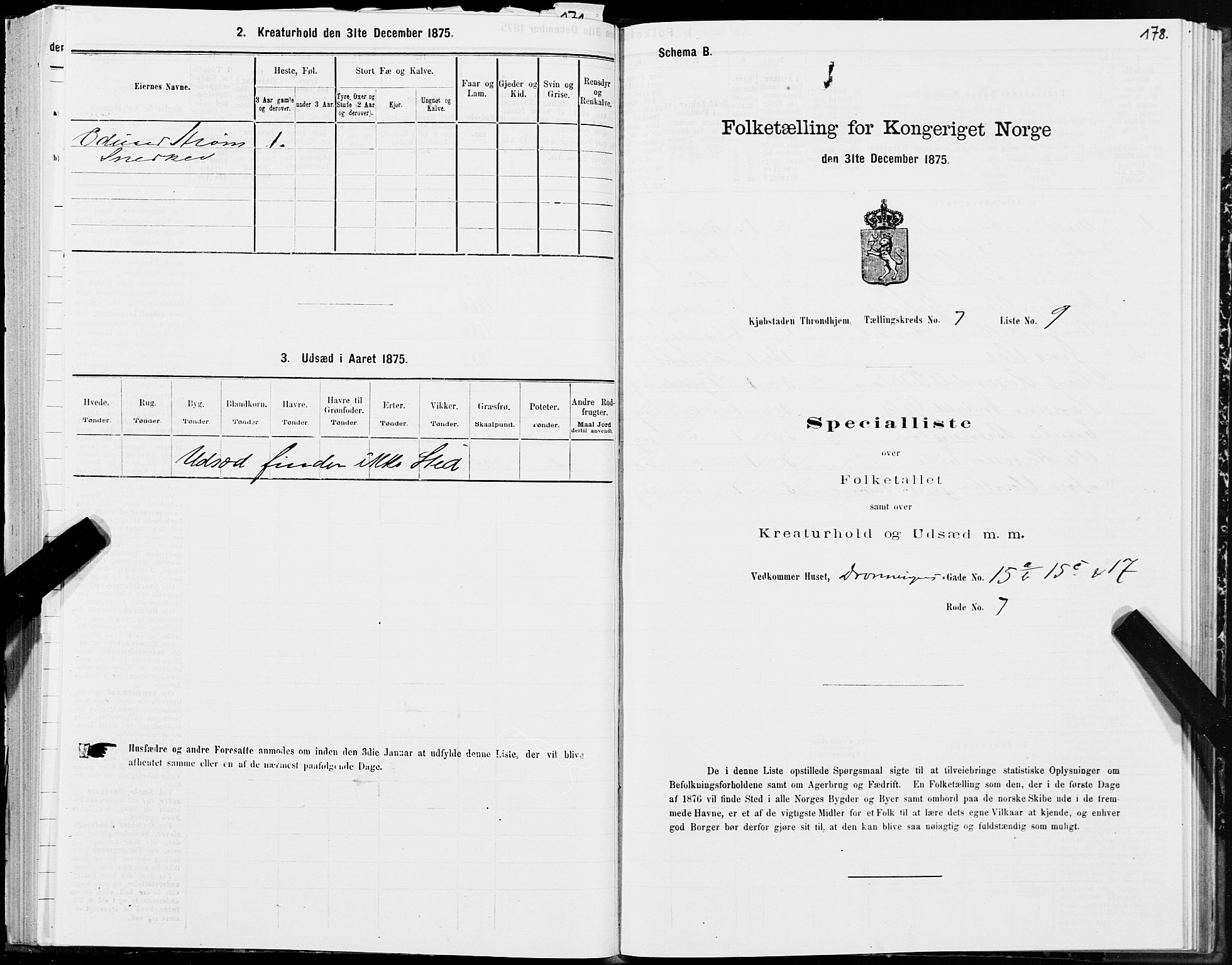 SAT, 1875 census for 1601 Trondheim, 1875, p. 4178