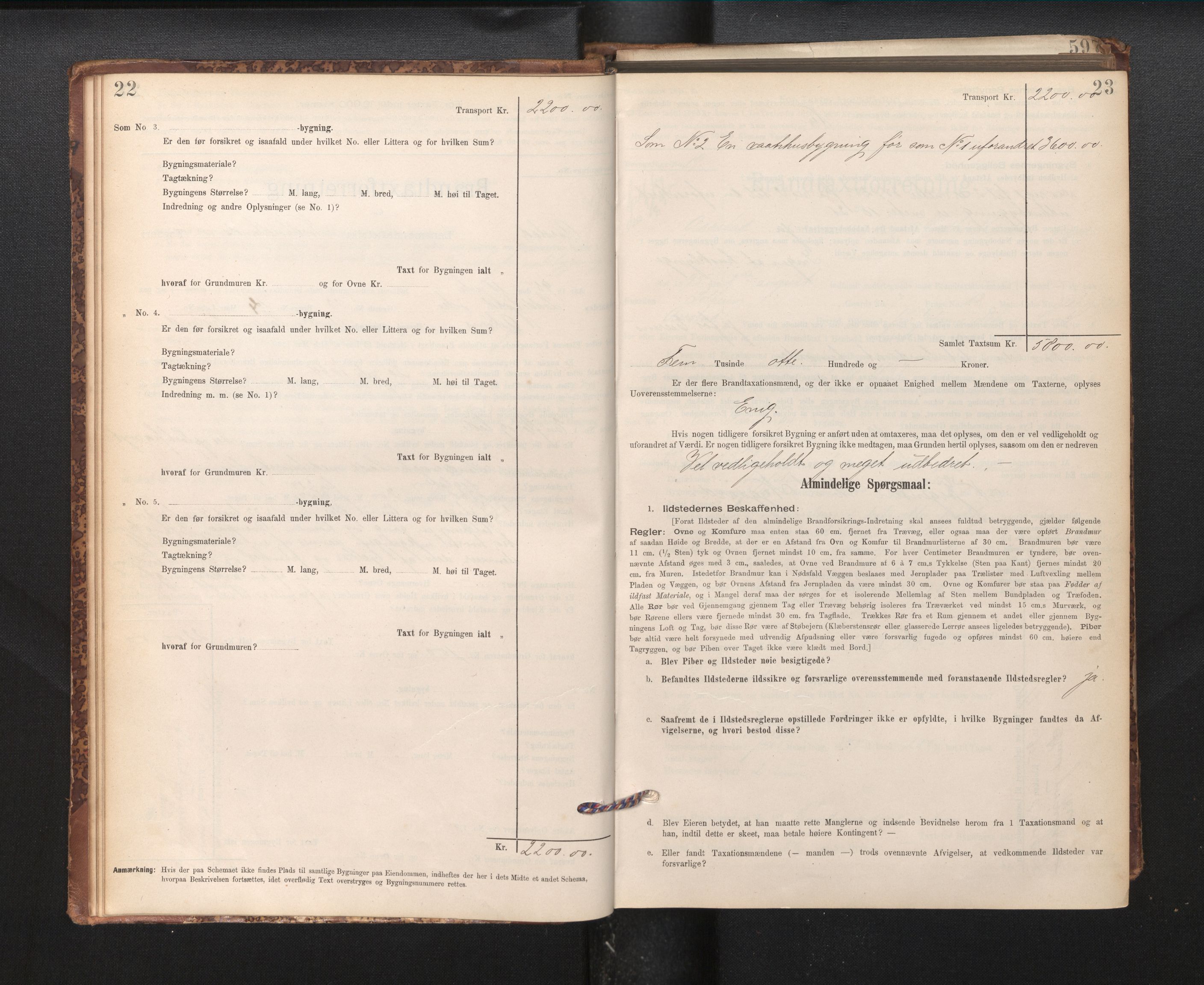 Lensmannen i Årstad, AV/SAB-A-36201/0012/L0011: Branntakstprotokoll,skjematakst, 1895-1901, p. 22-23