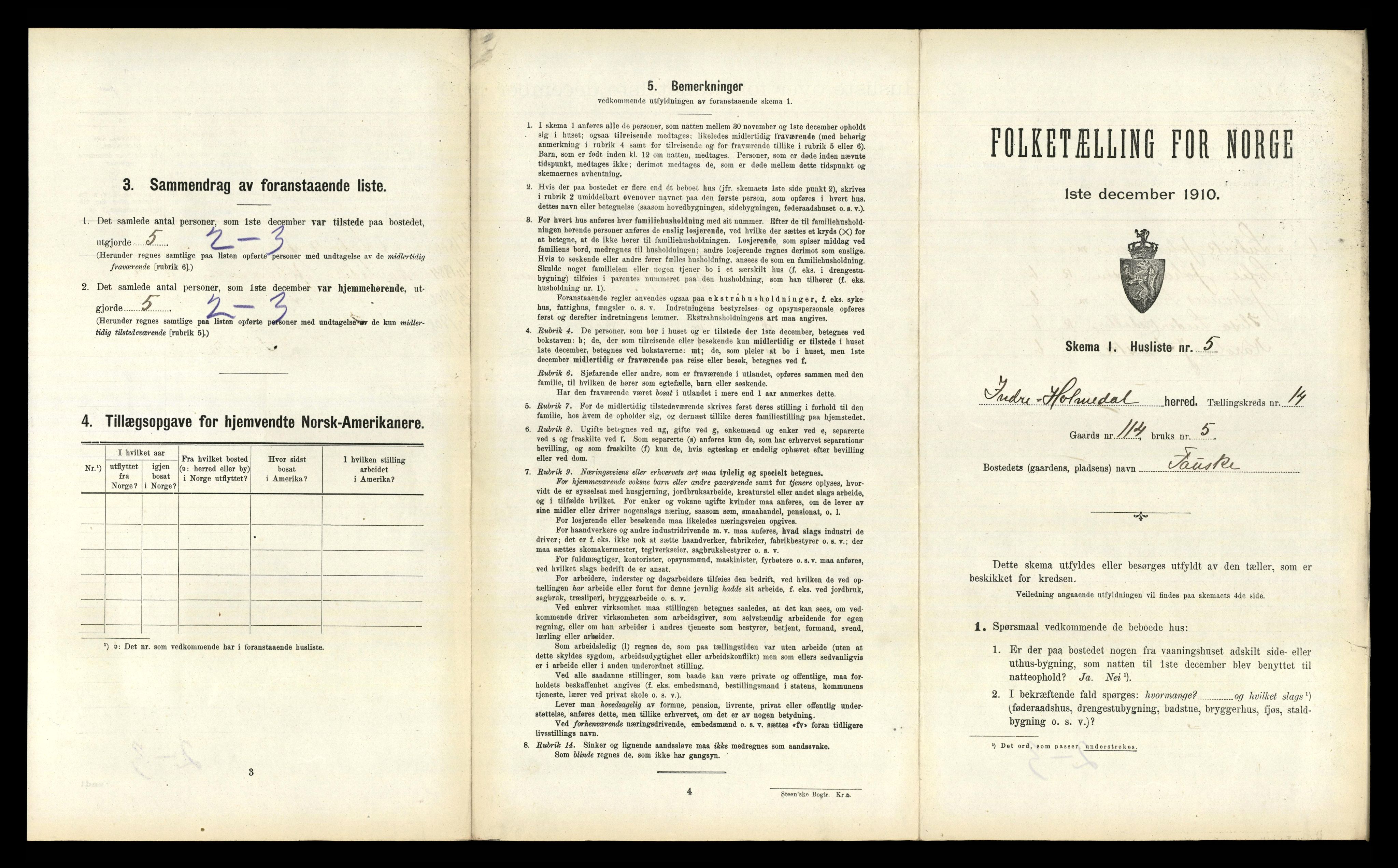 RA, 1910 census for Indre Holmedal, 1910, p. 1048