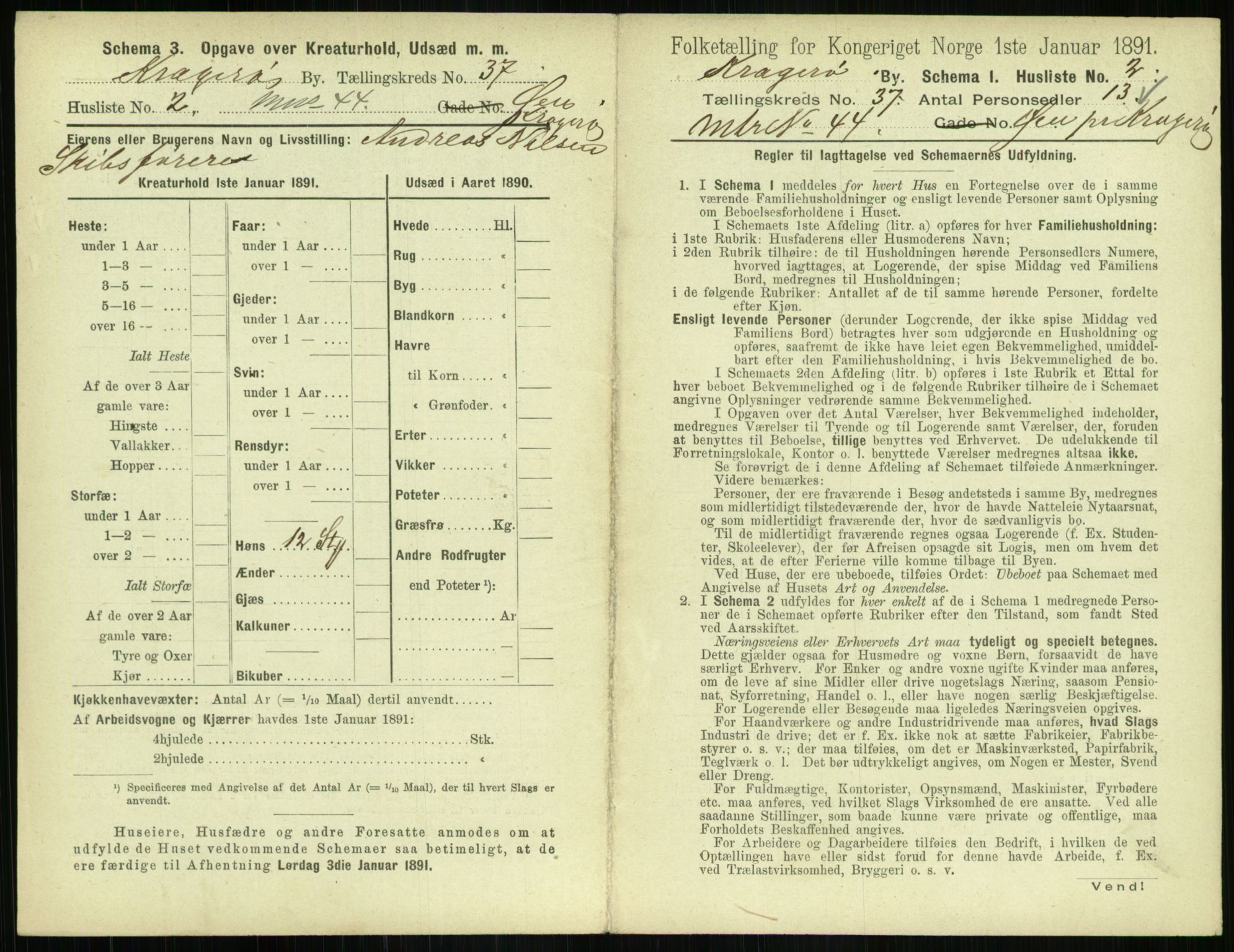 RA, 1891 census for 0801 Kragerø, 1891, p. 1448