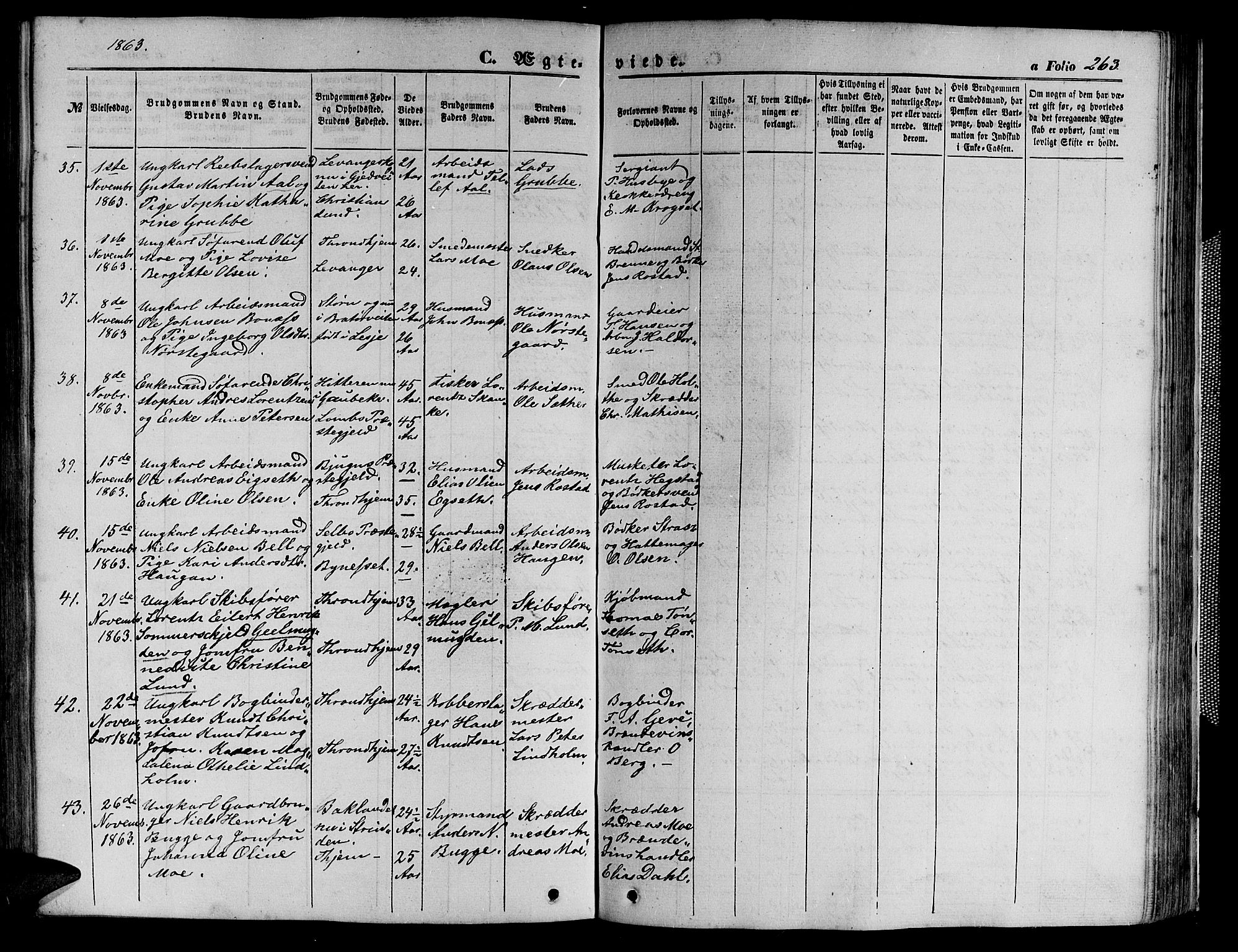 Ministerialprotokoller, klokkerbøker og fødselsregistre - Sør-Trøndelag, SAT/A-1456/602/L0139: Parish register (copy) no. 602C07, 1859-1864, p. 263