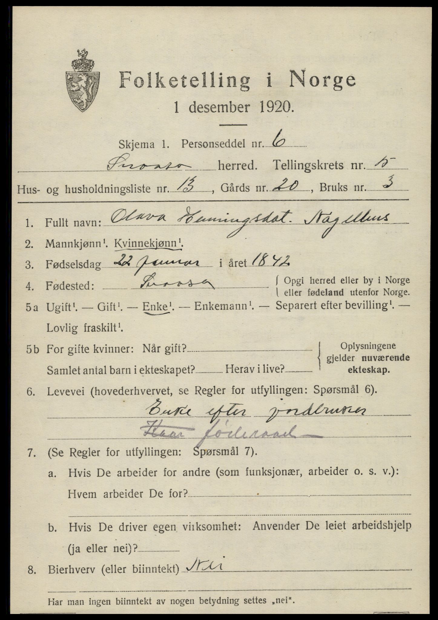 SAT, 1920 census for Snåsa, 1920, p. 2410