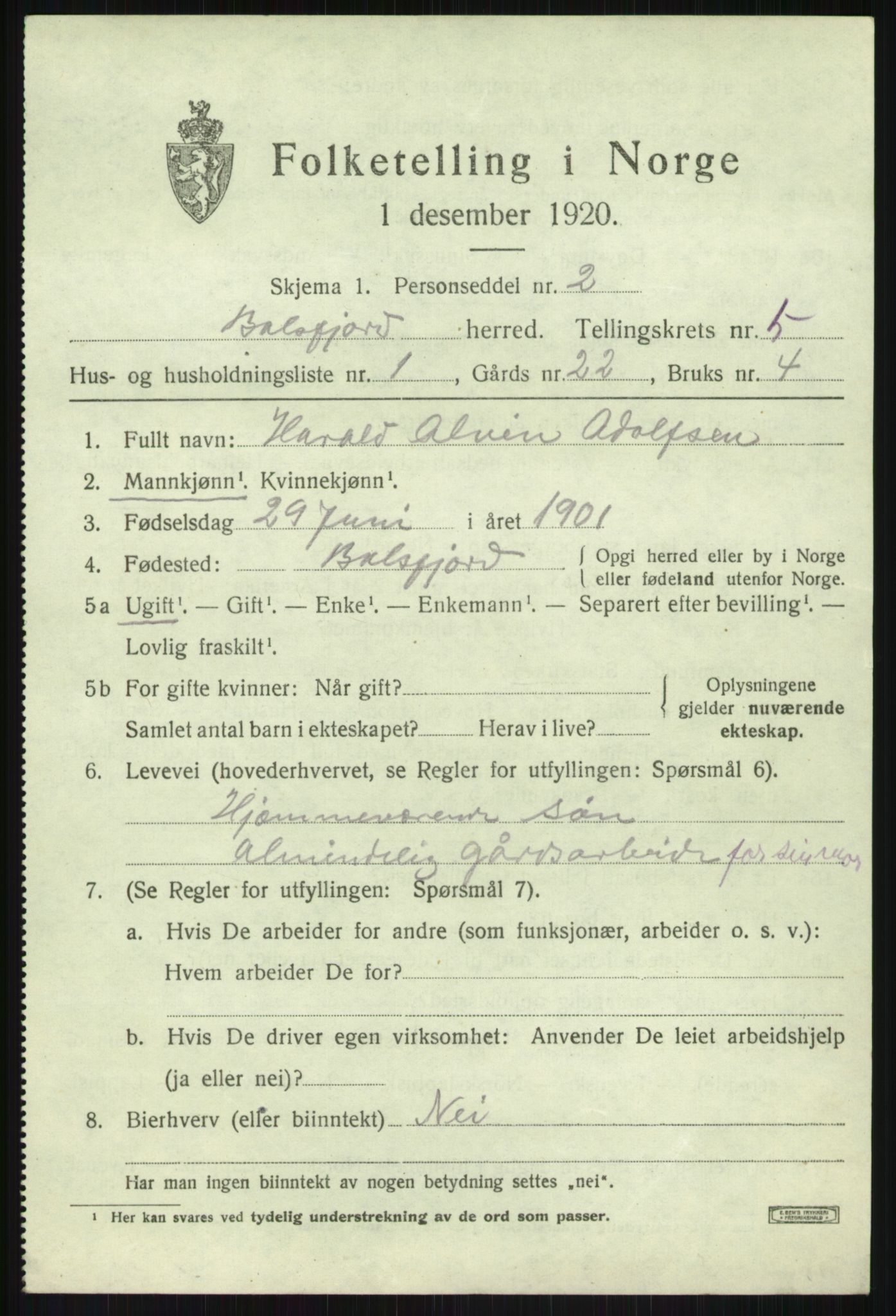 SATØ, 1920 census for Balsfjord, 1920, p. 3110